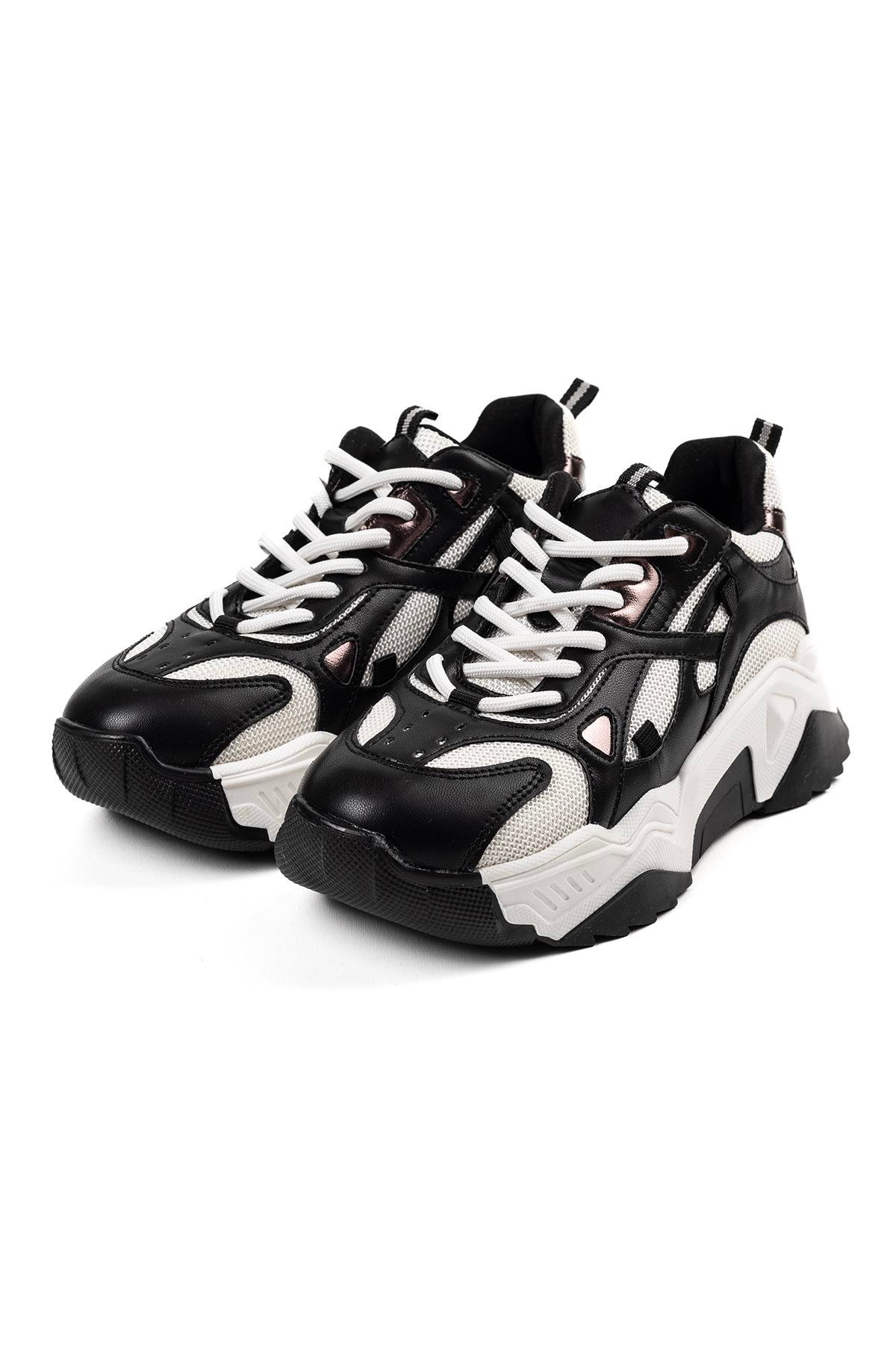 Kadın Siyah Beyaz Günlük Sneaker Kalın Taban Ayakkabı