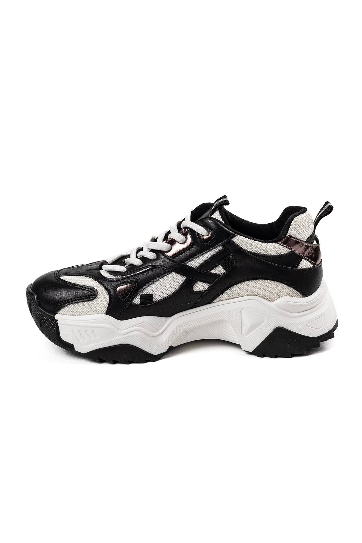 Kadın Siyah Beyaz Günlük Sneaker Kalın Taban Ayakkabı