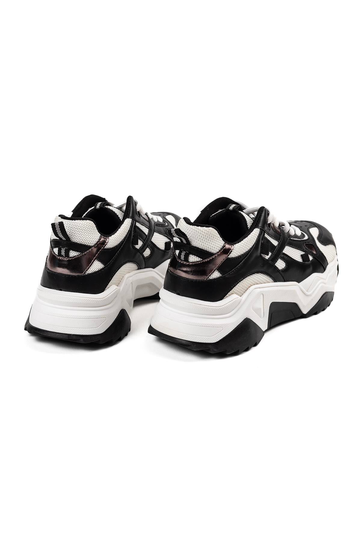 Kadın Siyah Beyaz Günlük Sneaker Kalın Taban Ayakkabı