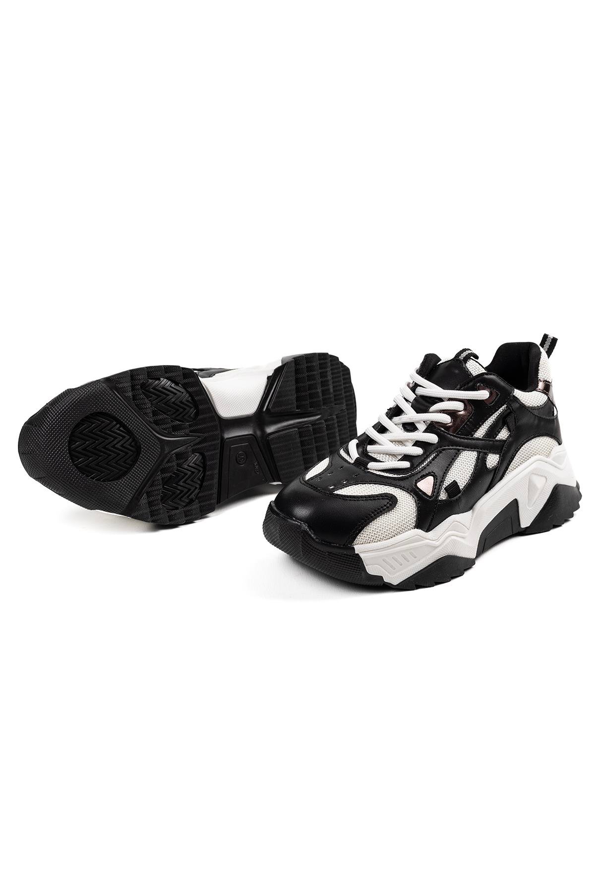 Kadın Siyah Beyaz Günlük Sneaker Kalın Taban Ayakkabı