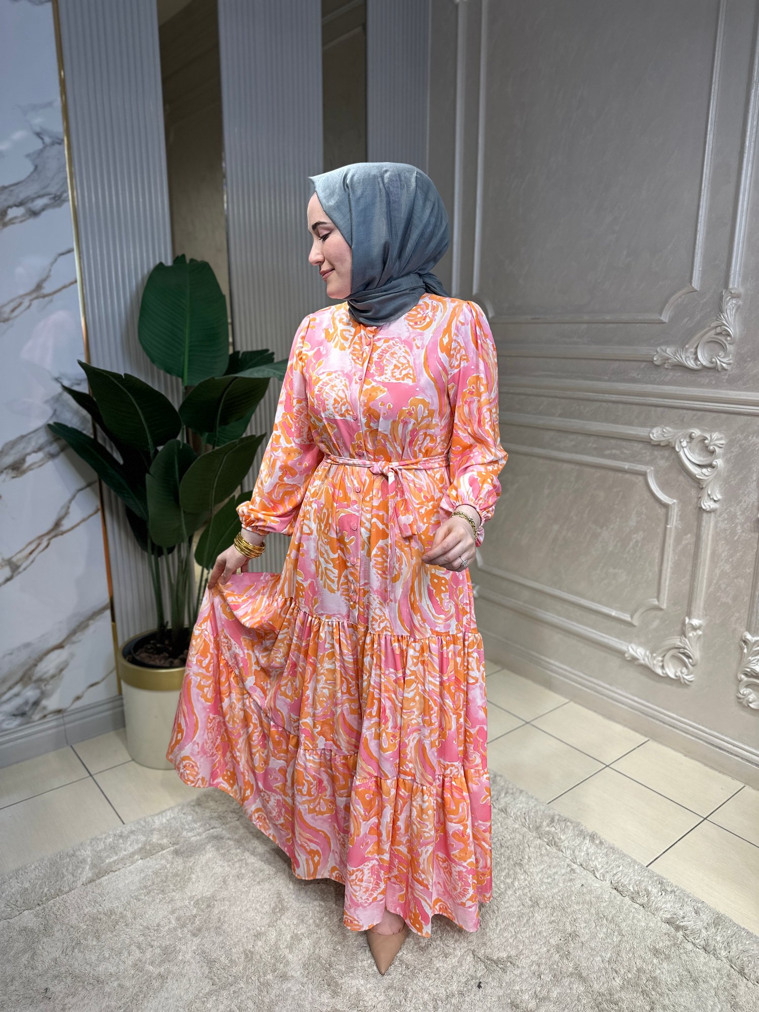 1260 Mercan Gülü Elbise