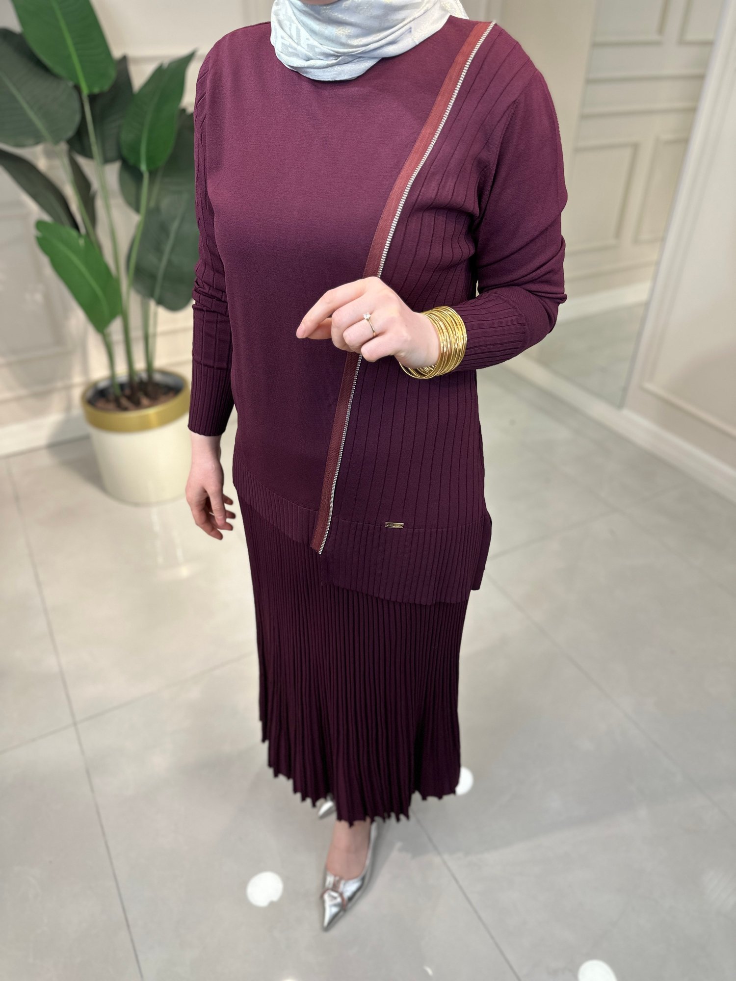 3060 Fermuar Detaylı Fitilli Tunik