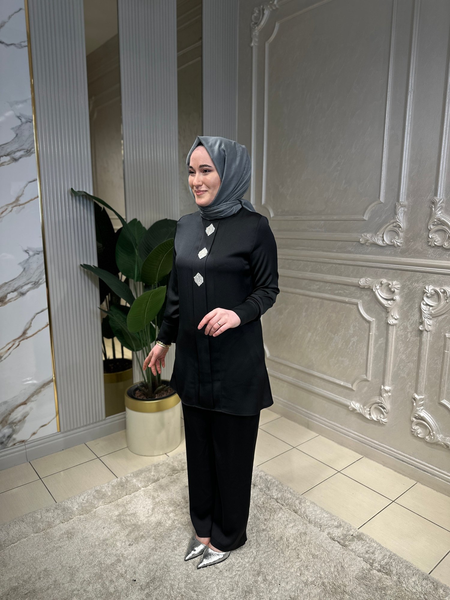 3249 Tuniği Taşlı Pantolon Takım
