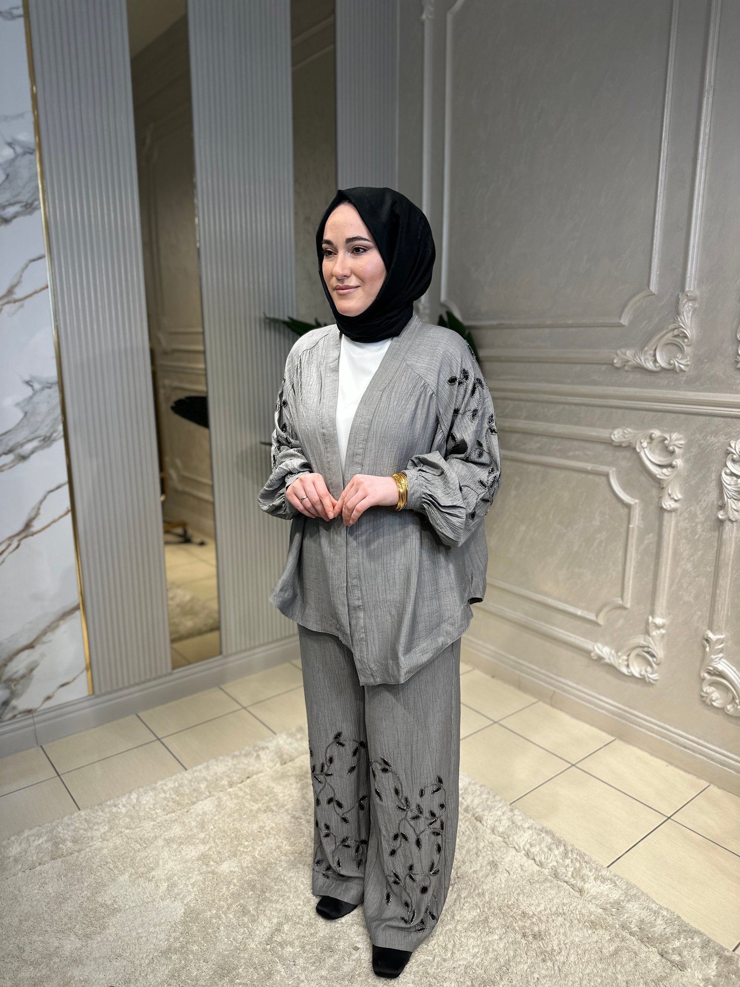 34394 Taş İşlemeli Kimono Ceket