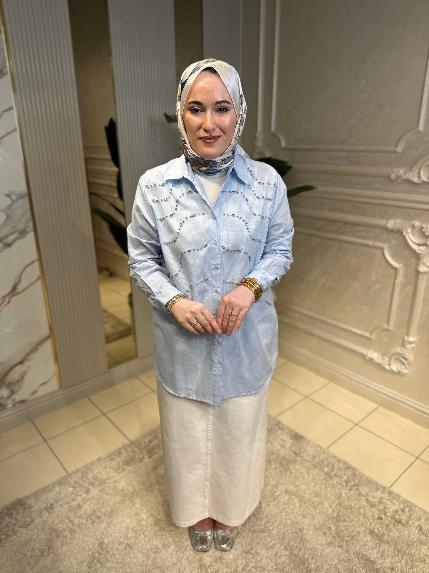 34568 İnci Taş Detaylı Gömlek