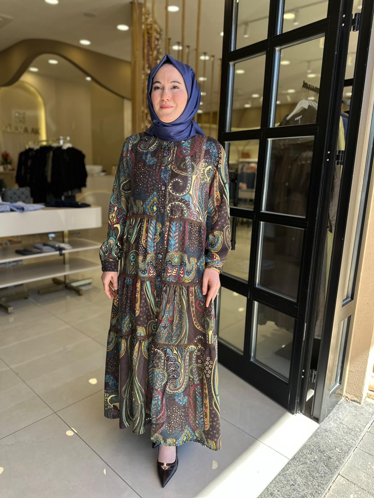 4490 Ghisa Şal Desen Elbise