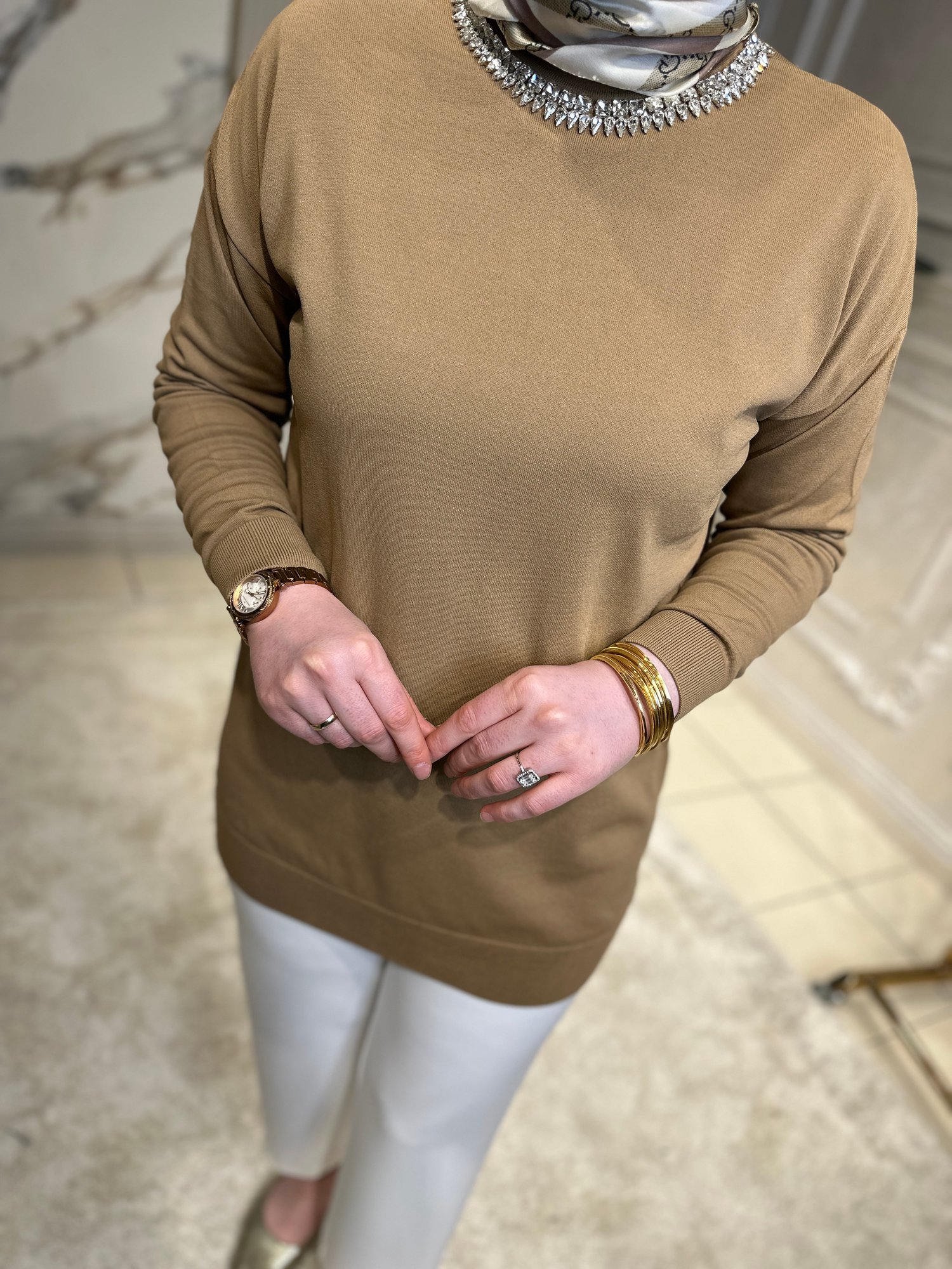 4710 Maglia Taş İşlemeli Triko Tunik