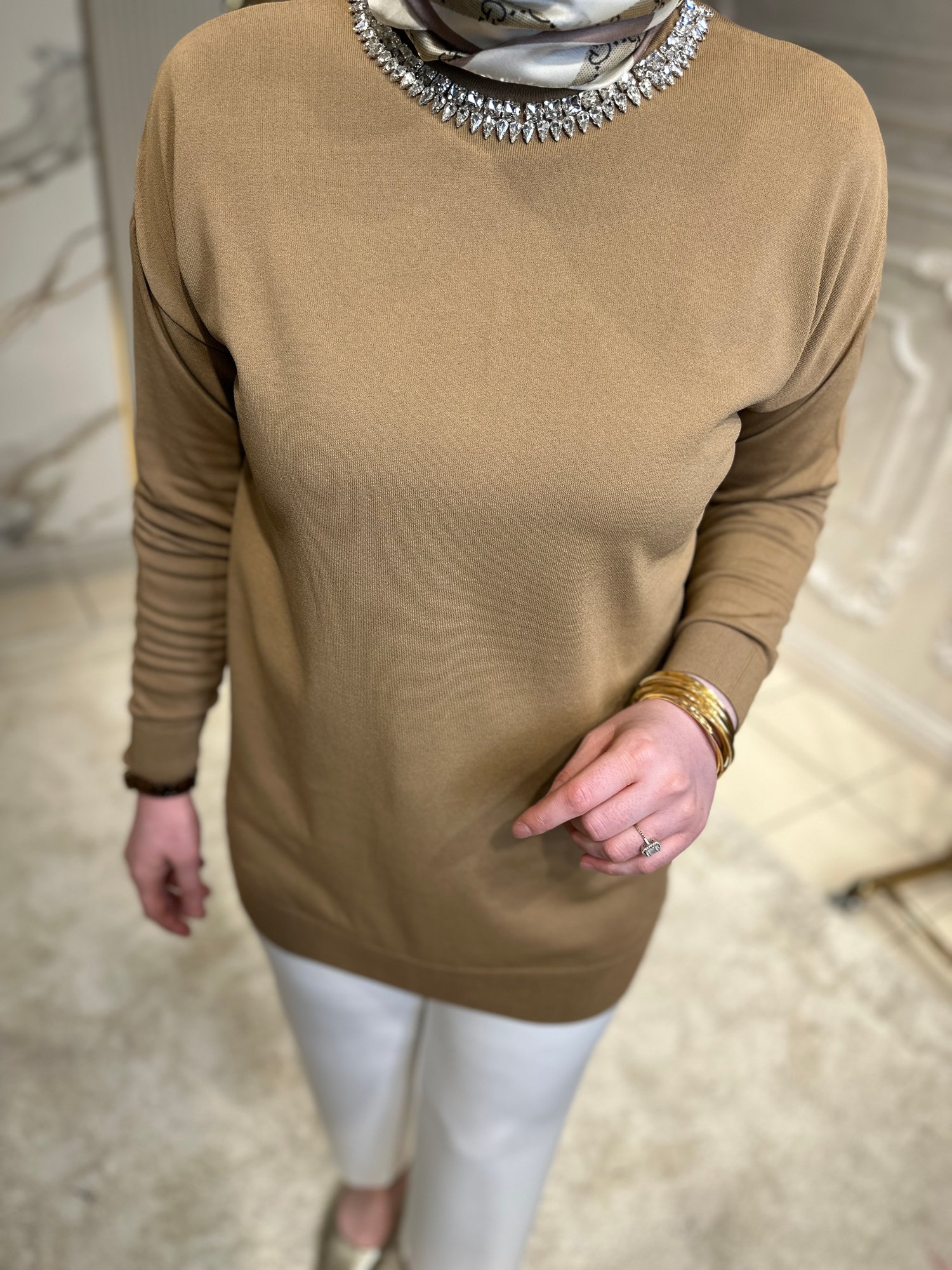 4710 Maglia Taş İşlemeli Triko Tunik