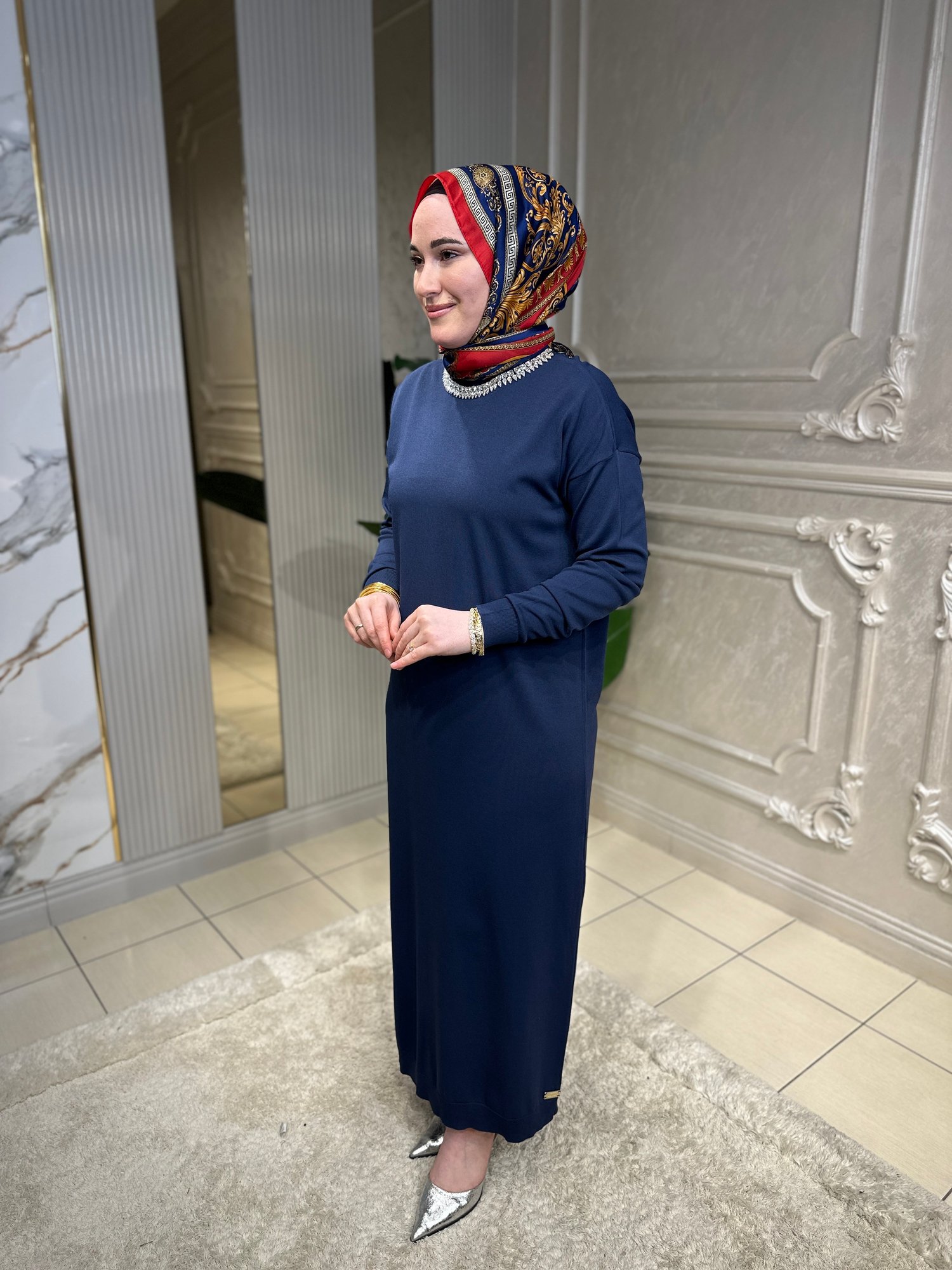 4712 Amore Taş İşlemeli Triko Elbise