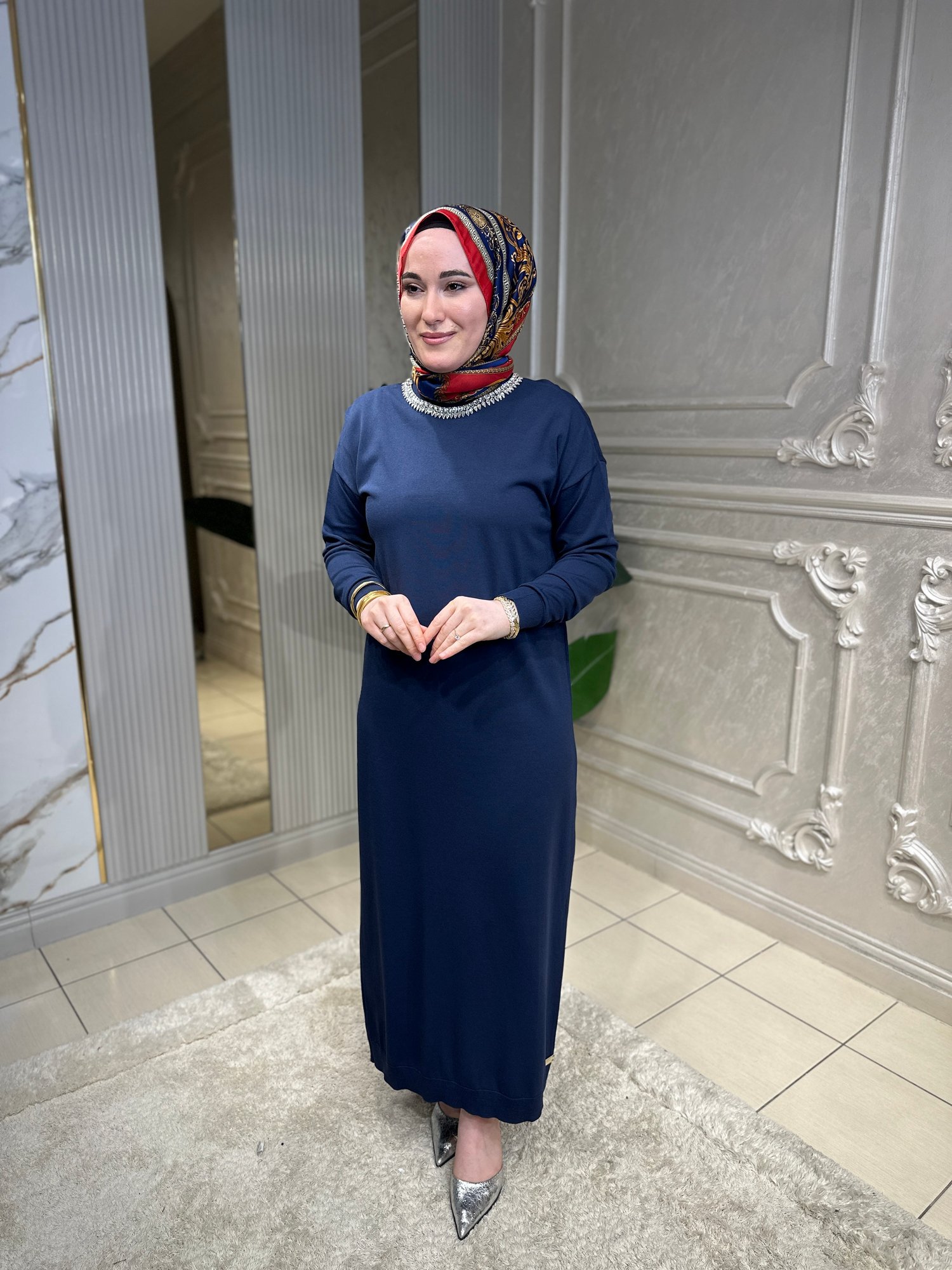 4712 Amore Taş İşlemeli Triko Elbise