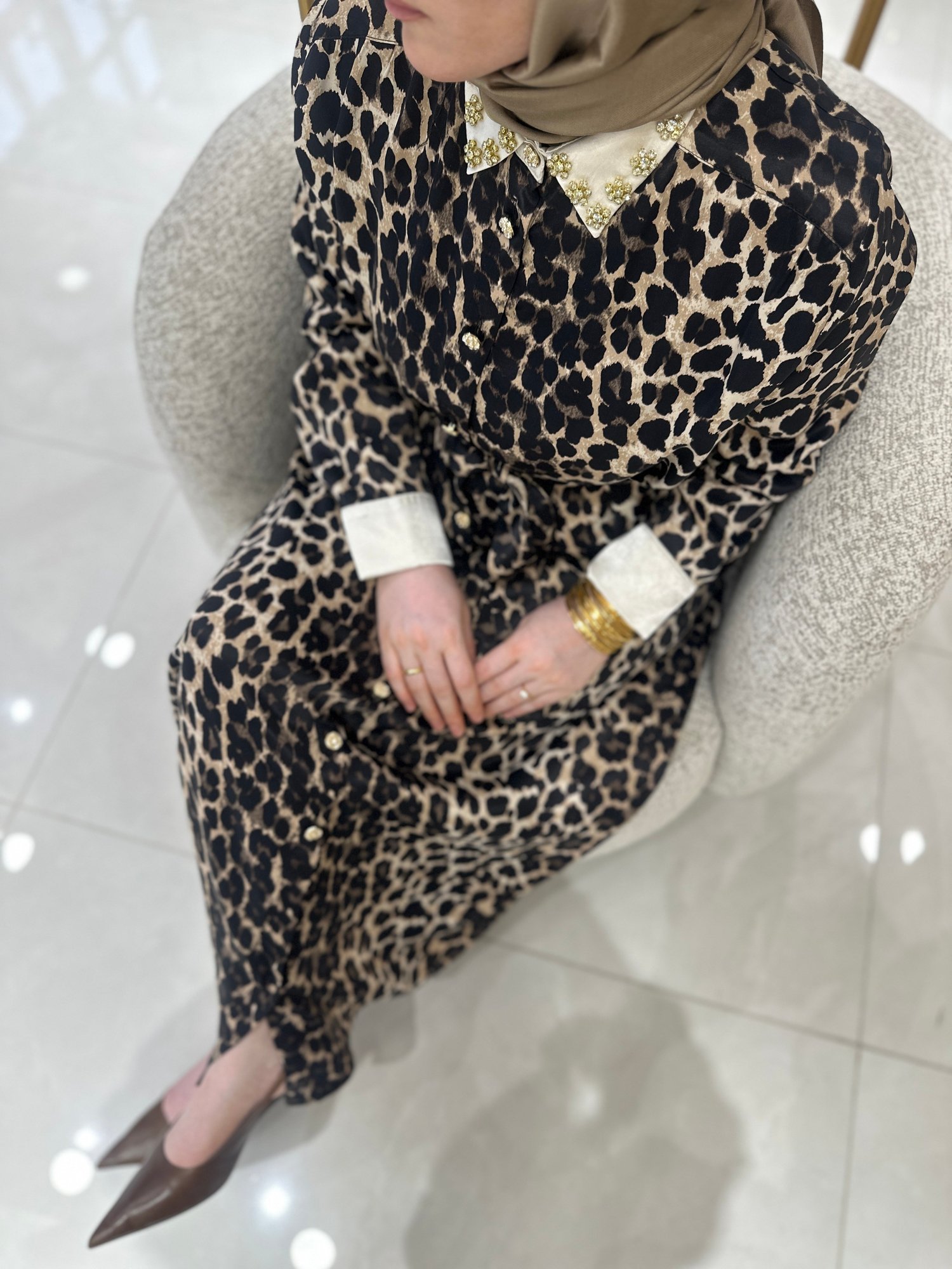 4925 Ghisa Beli Kuşaklı Leopar Elbise