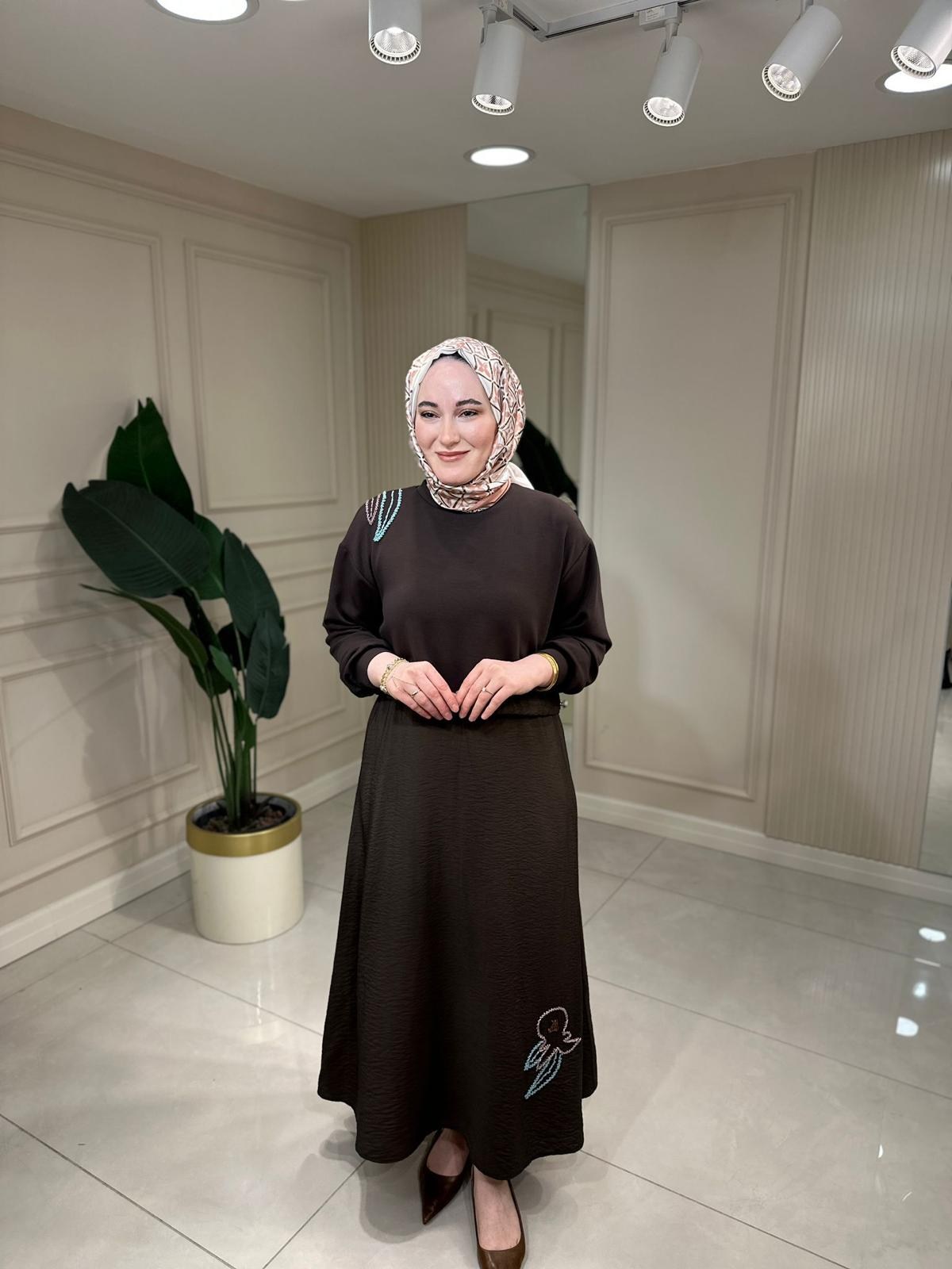 5189 Nakışlı Duo Elbise