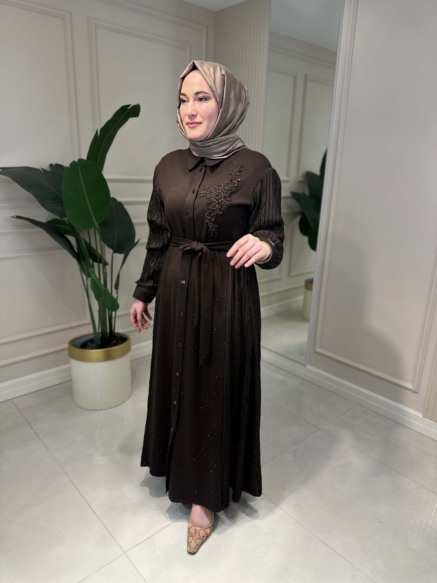 5303 Dantelli Taşlı Oysho Elbise