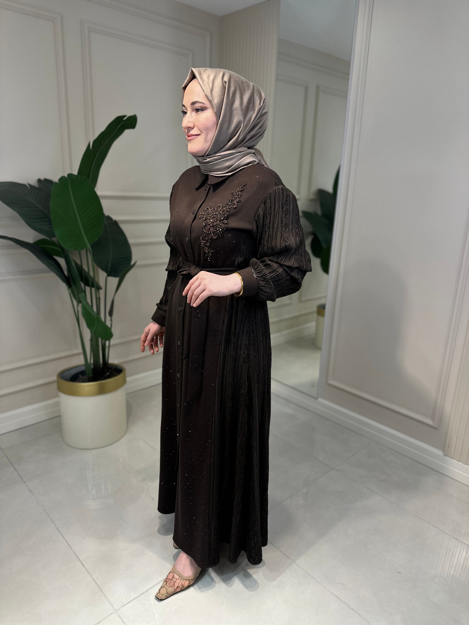 5303 Dantelli Taşlı Oysho Elbise