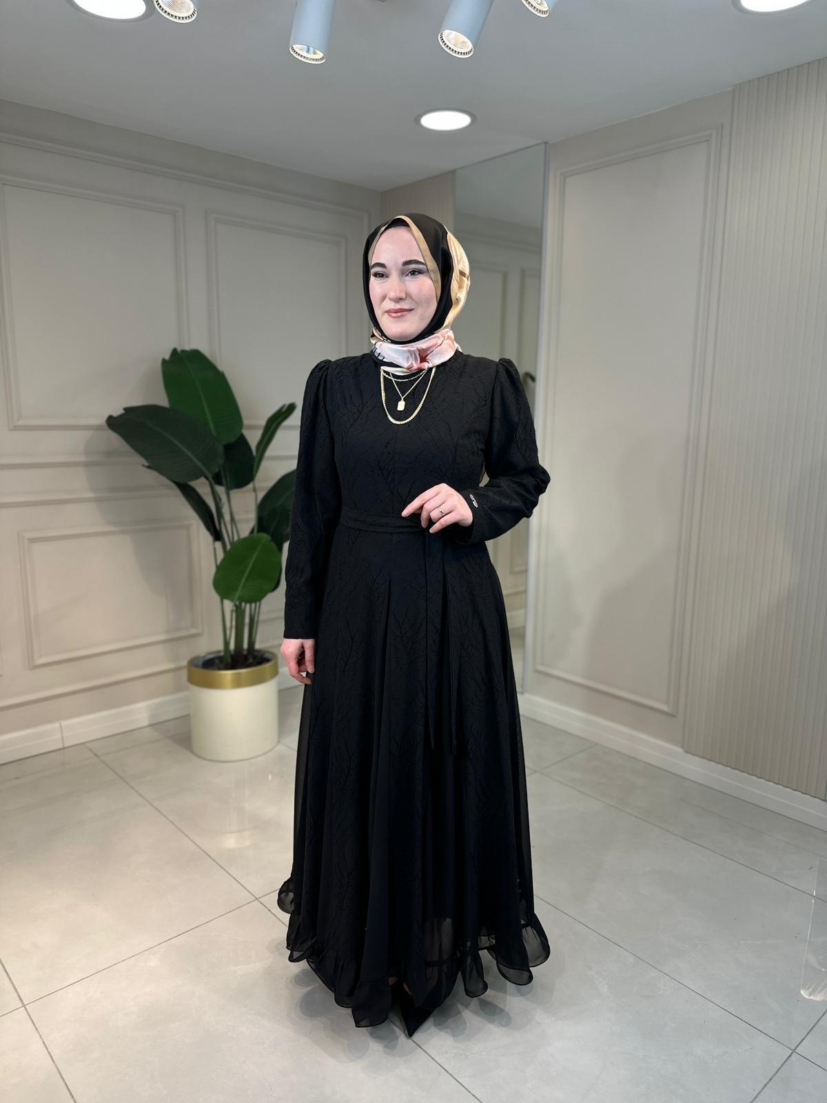 5412 Yaprak Desenli Elbise