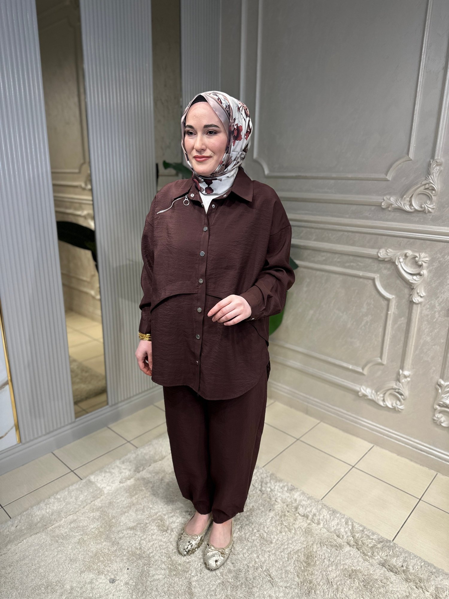 5979 Pantolonu Ve Tuniği Fermuar Ve Çıtçıt Detaylı Dubai Takım