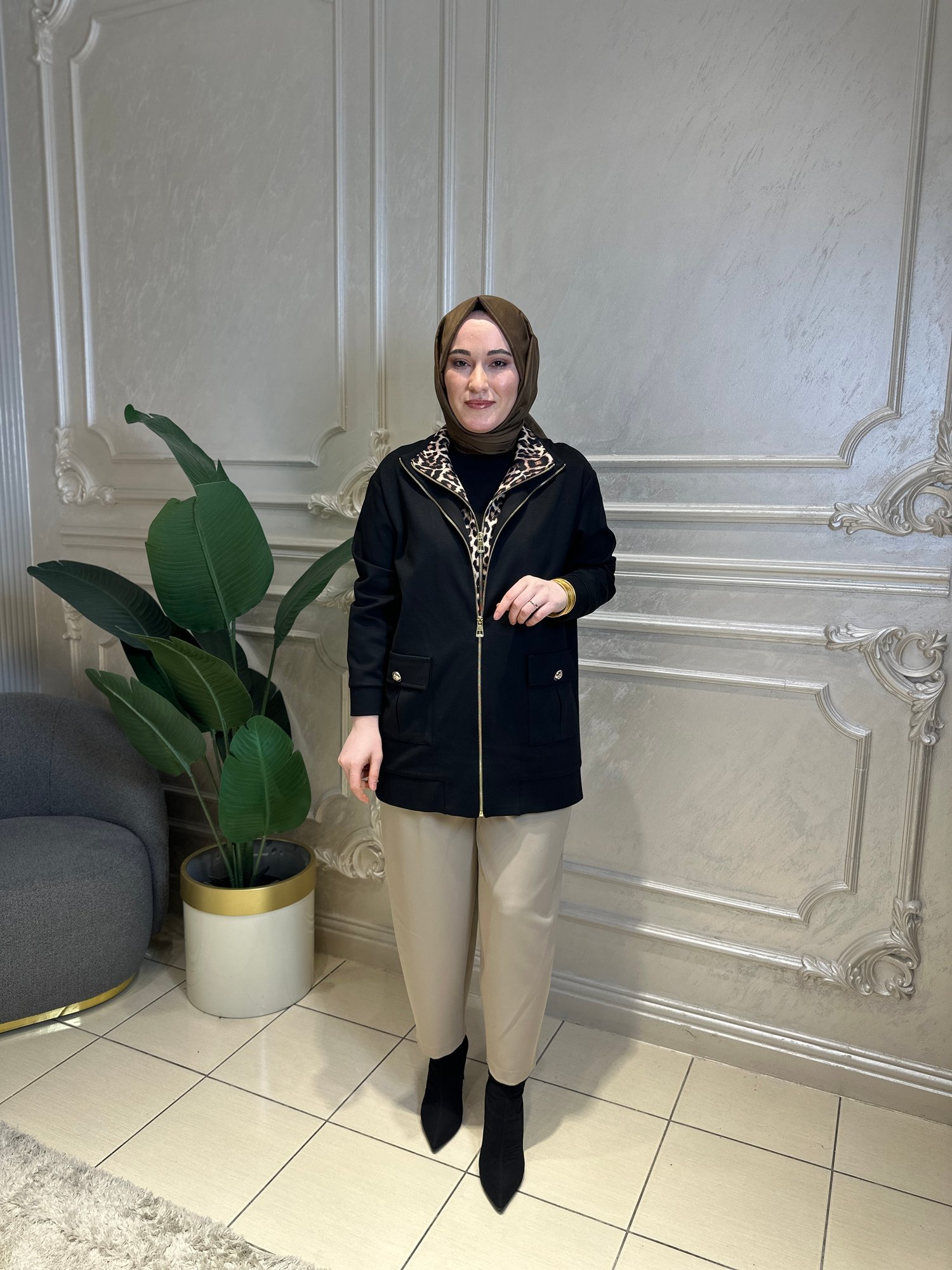 7000 Leopar Kombinli Ceket
