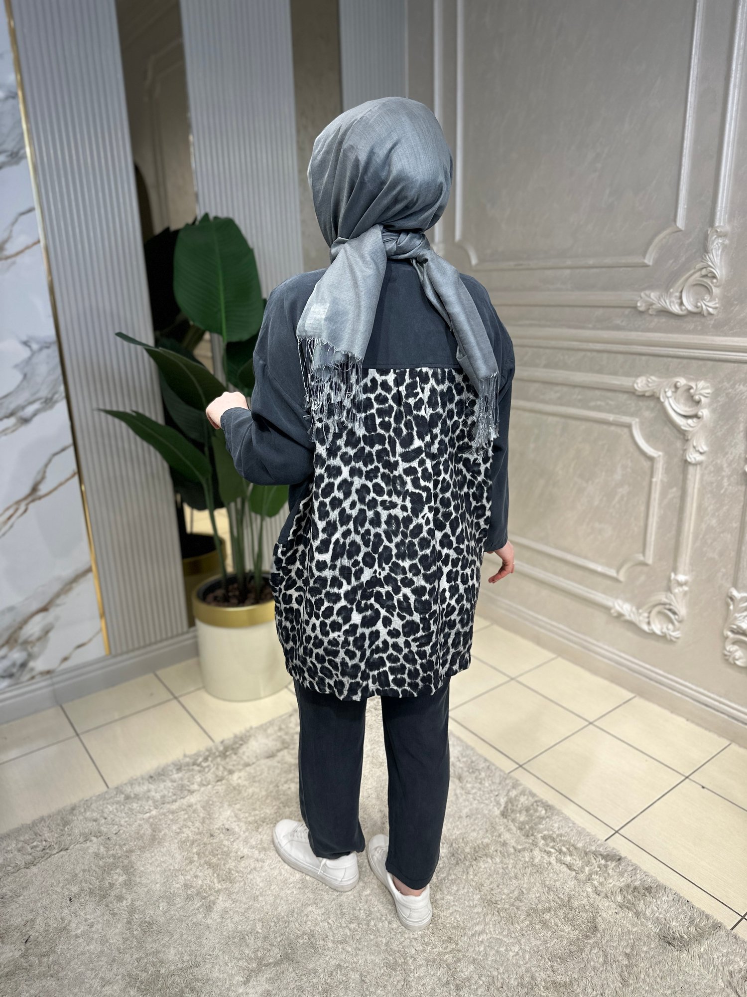 71045 Leopar Detaylı Pantolon Takım