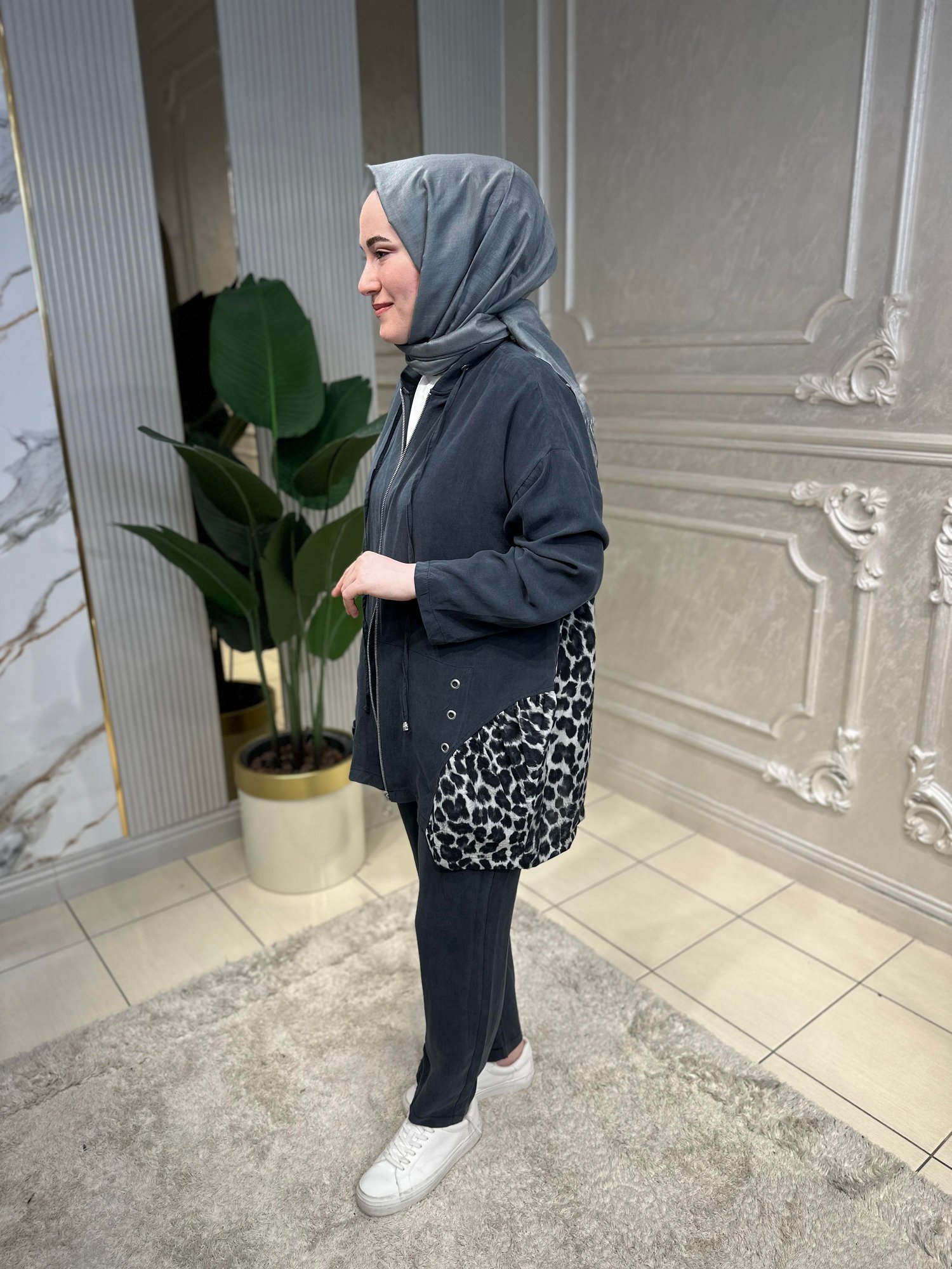 71045 Leopar Detaylı Pantolon Takım