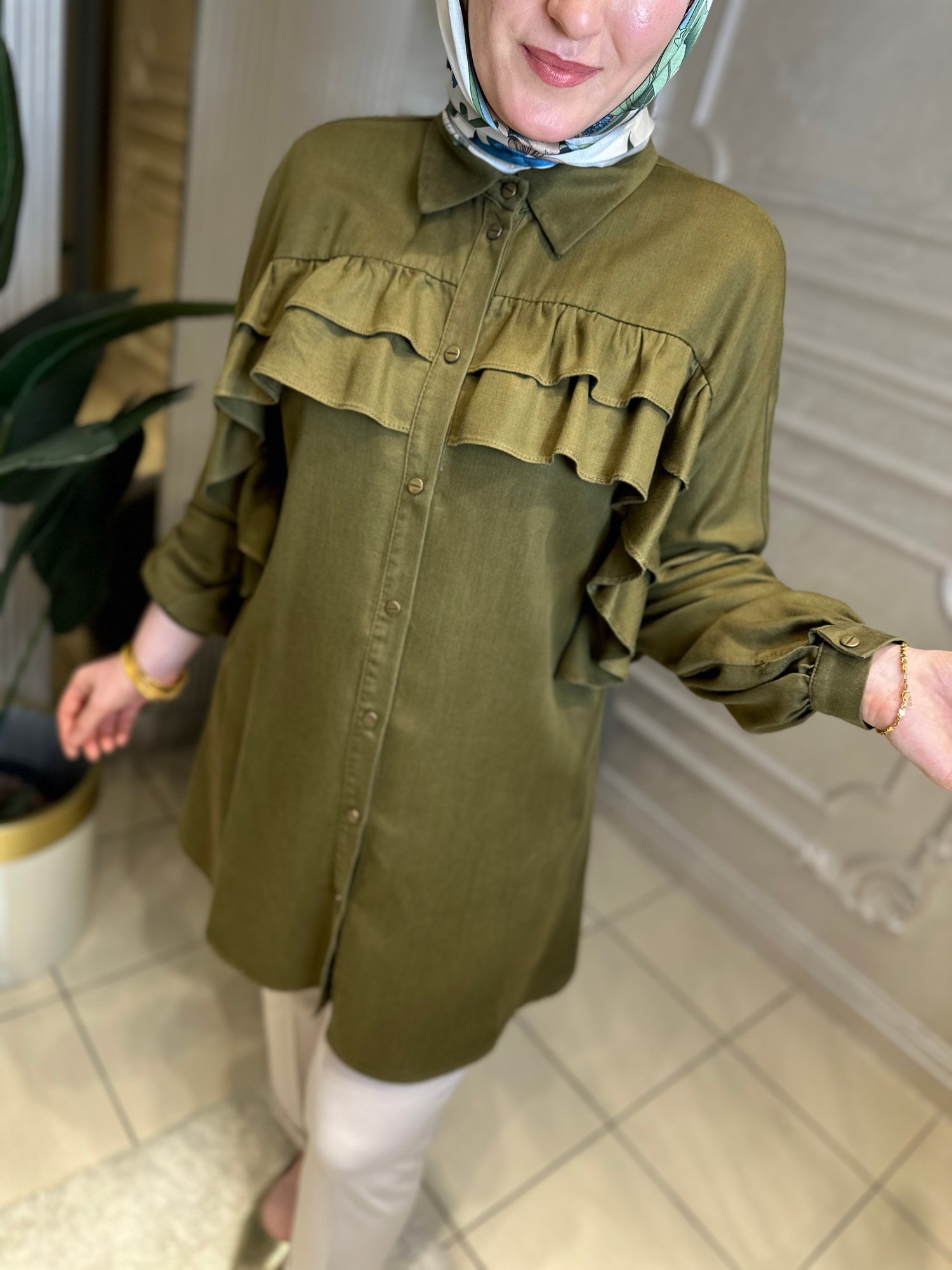 Ak3194 Tencel Fırfırlı Tunik