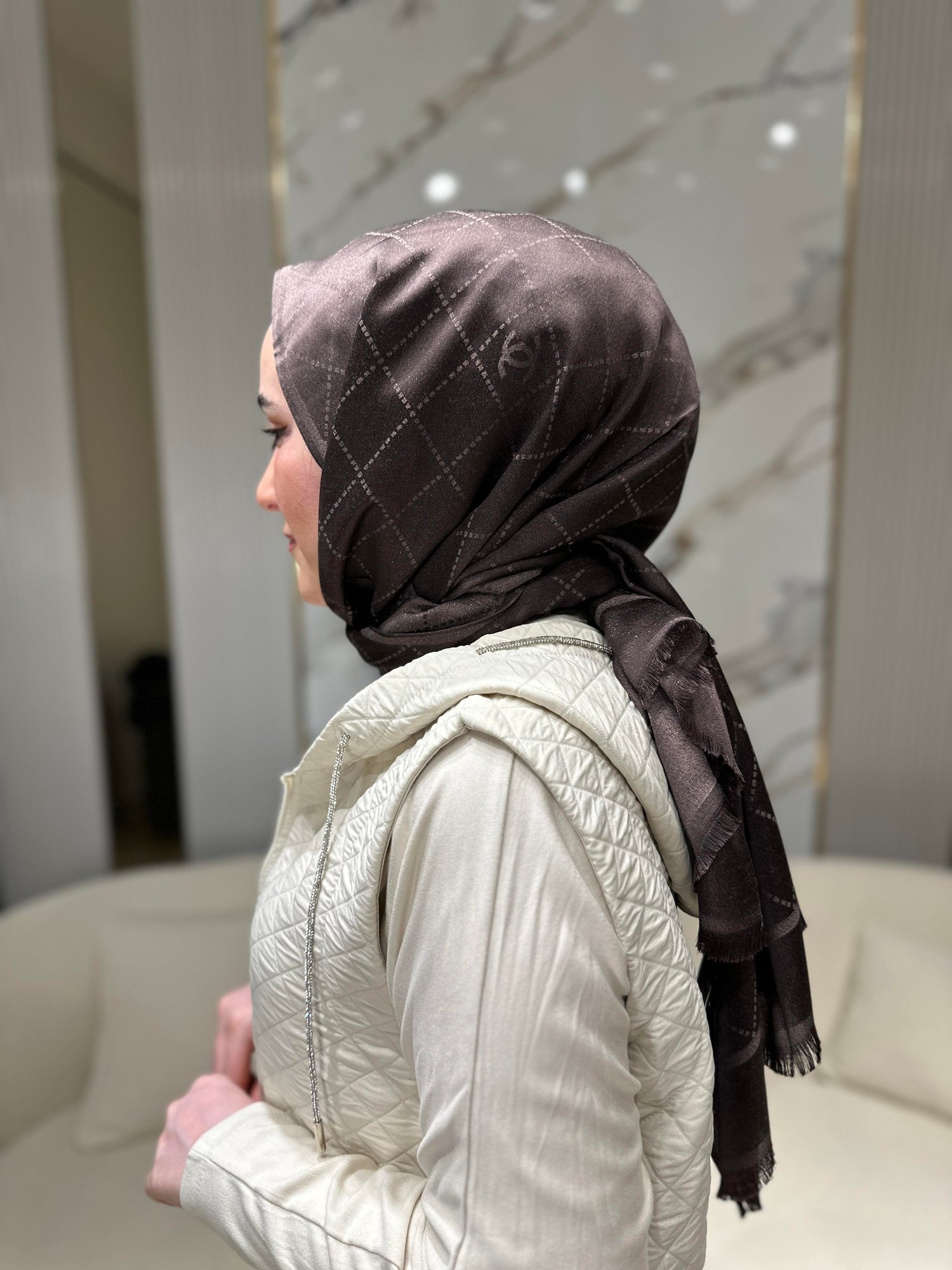 İthal Chanel Kaşmir İpek Simli Şal