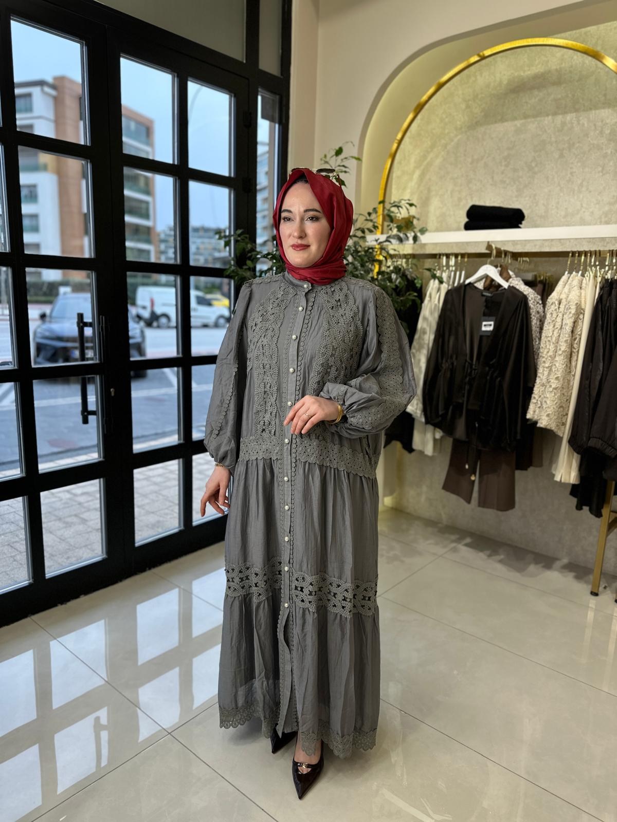 İthal İncili Güpür Elbise