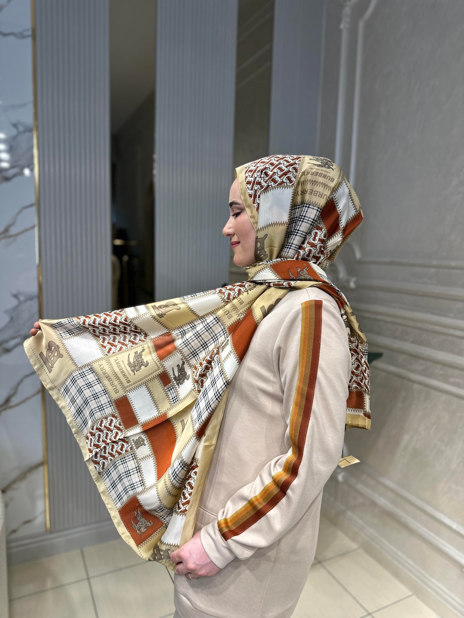 İthal Vual Parça Desen Burberry Şal