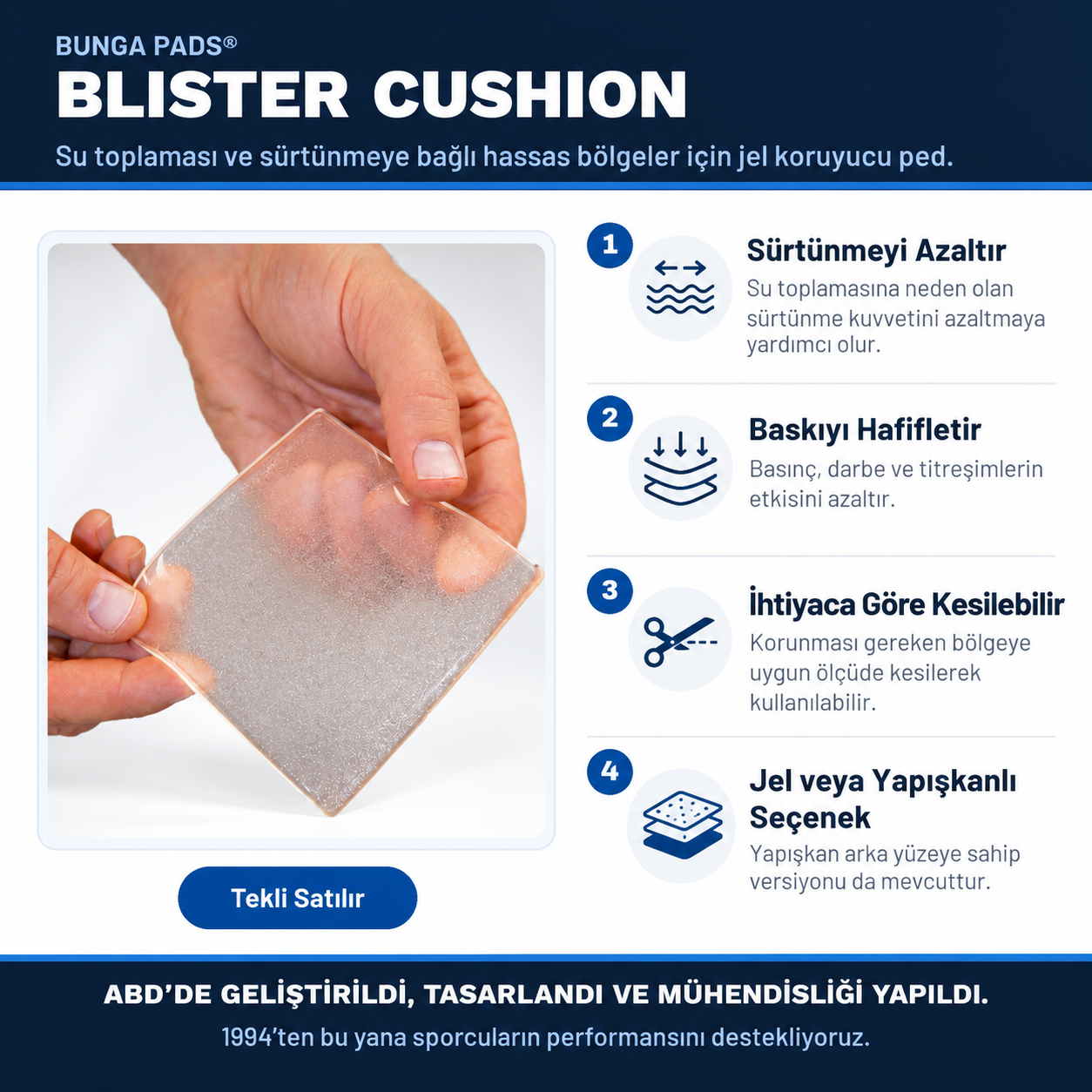 Bunga Pads Jel Destekli Sürtünme ve Su Toplaması Önleyici Ped (Kesilebilir Model)