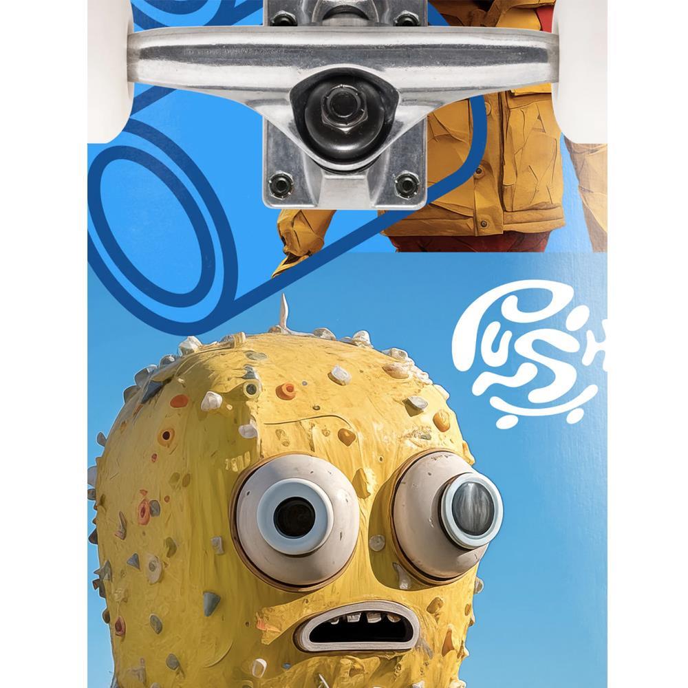 Push 8.25 Yellow Man FP Blue Skateboard Kaykay