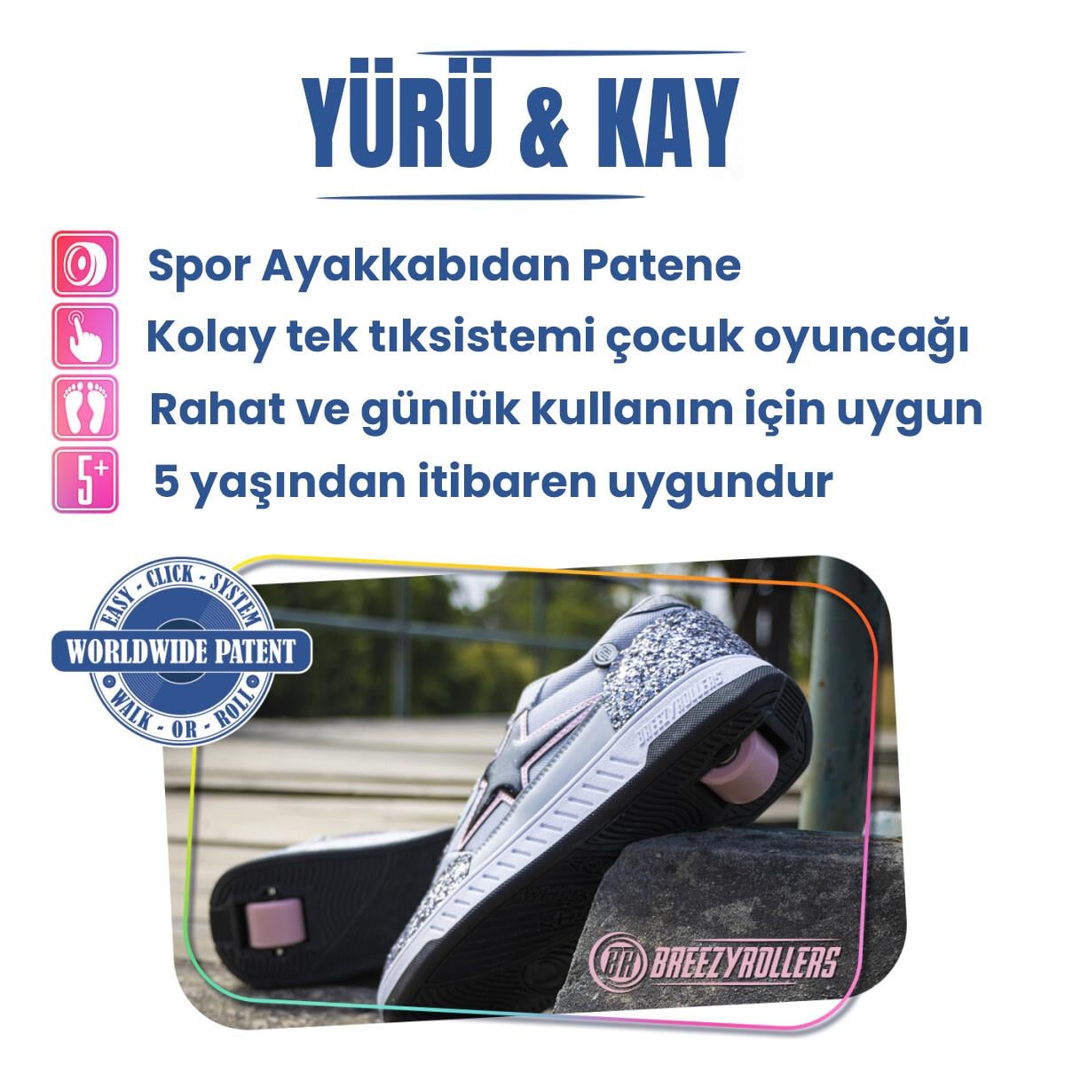Tekerlekli Ayakkabı Star gümüş/gri