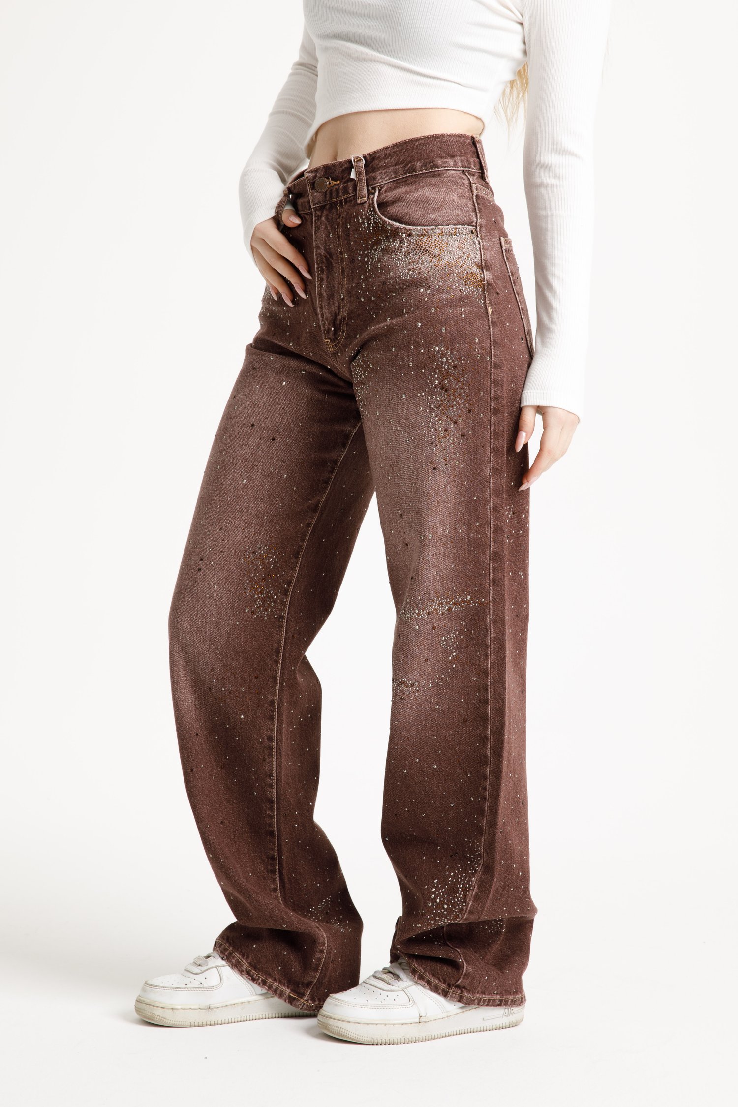 Acı Kahve Taşlı Straight Jean