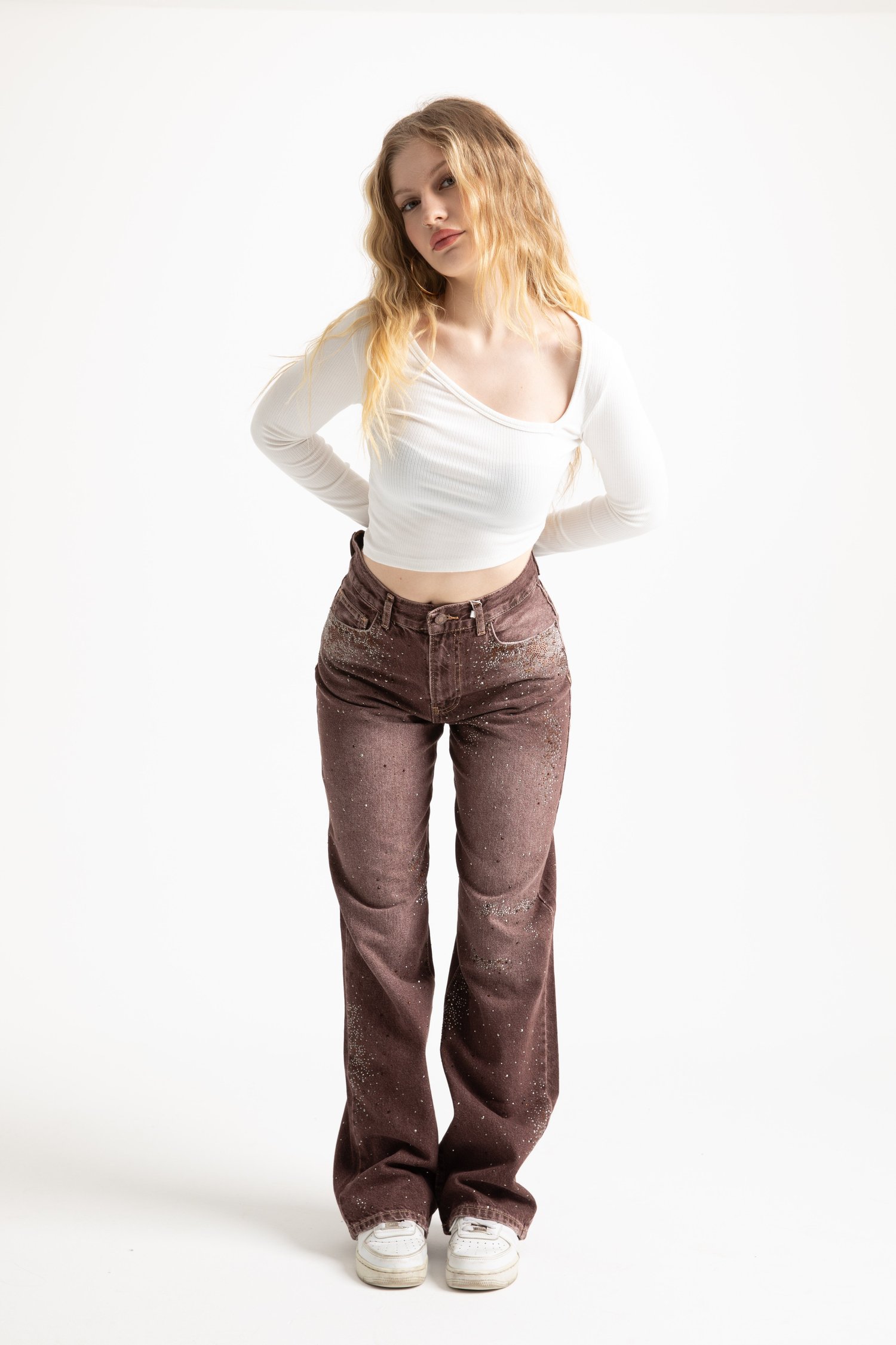 Acı Kahve Taşlı Straight Jean