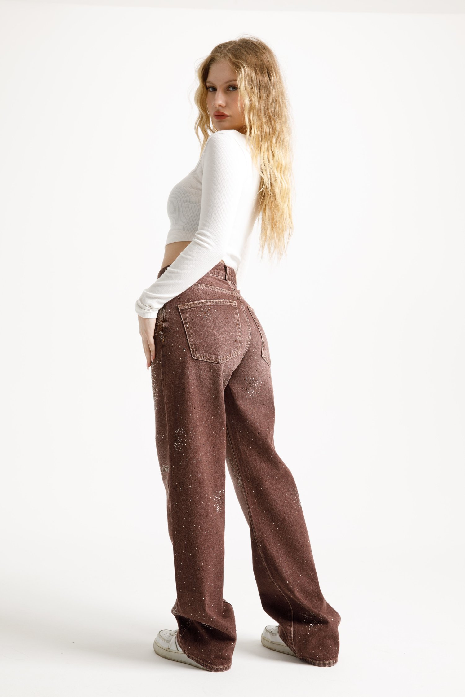 Acı Kahve Taşlı Straight Jean