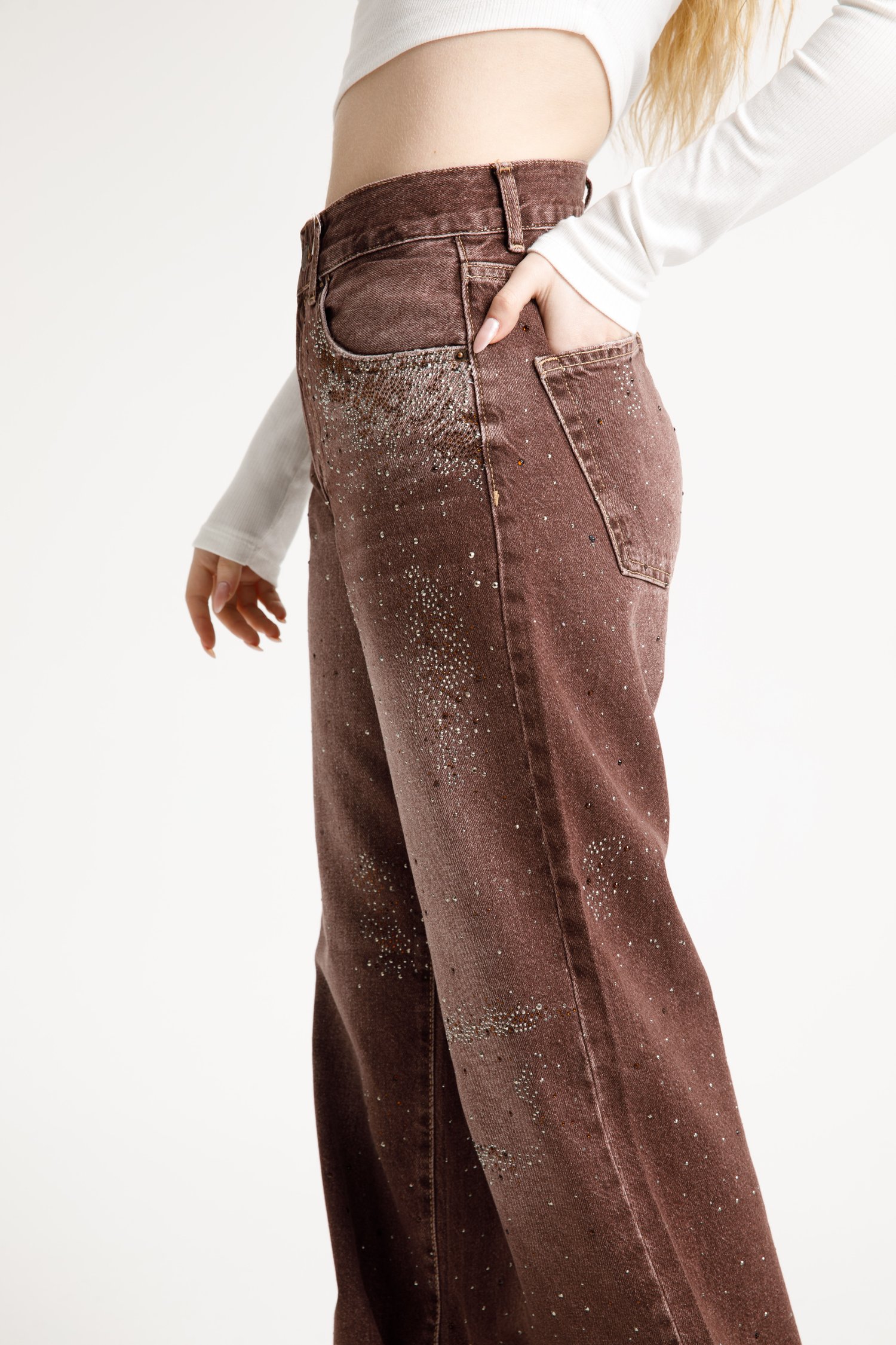 Acı Kahve Taşlı Straight Jean