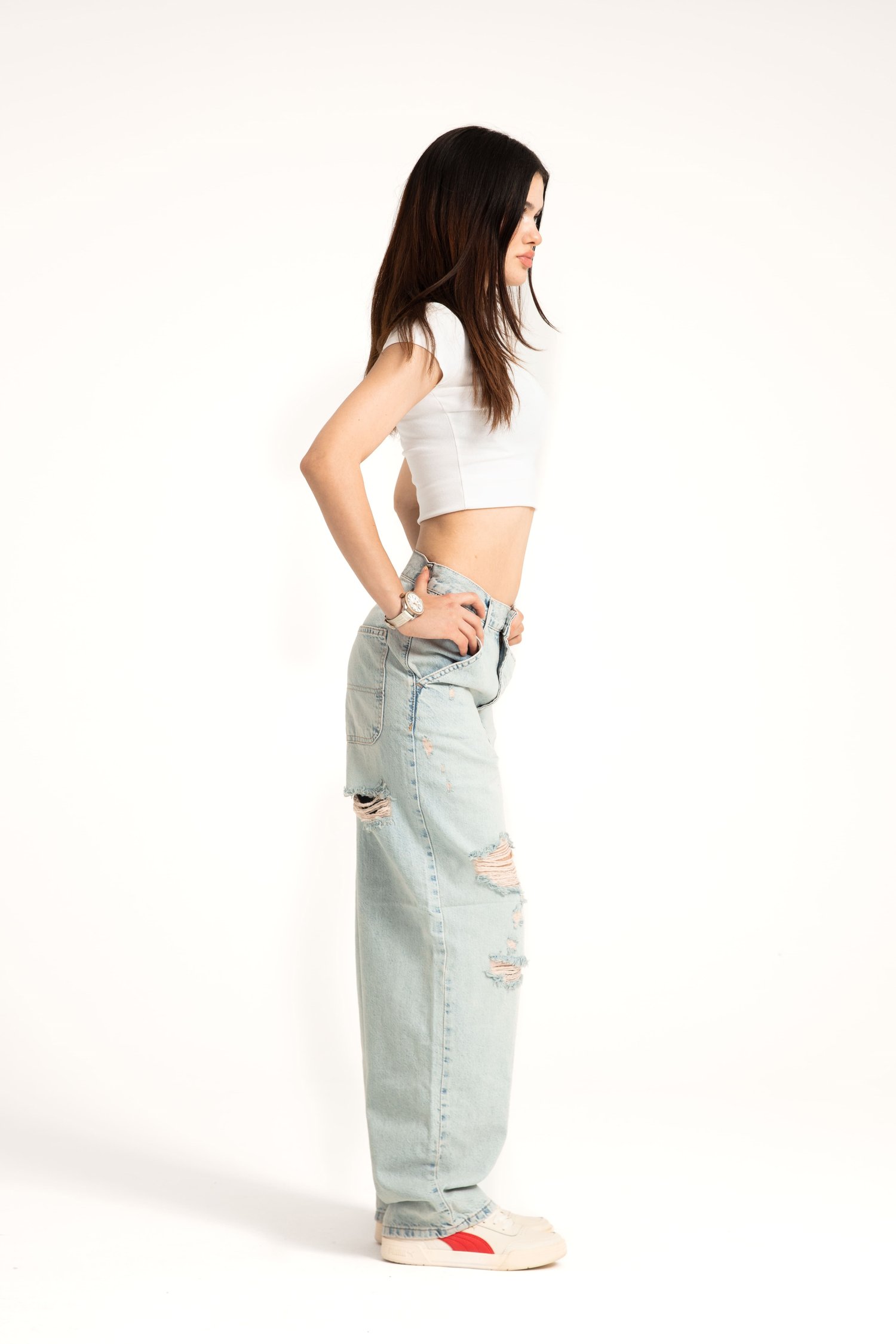 Açık Mavi Yırtıklı Skater Jean