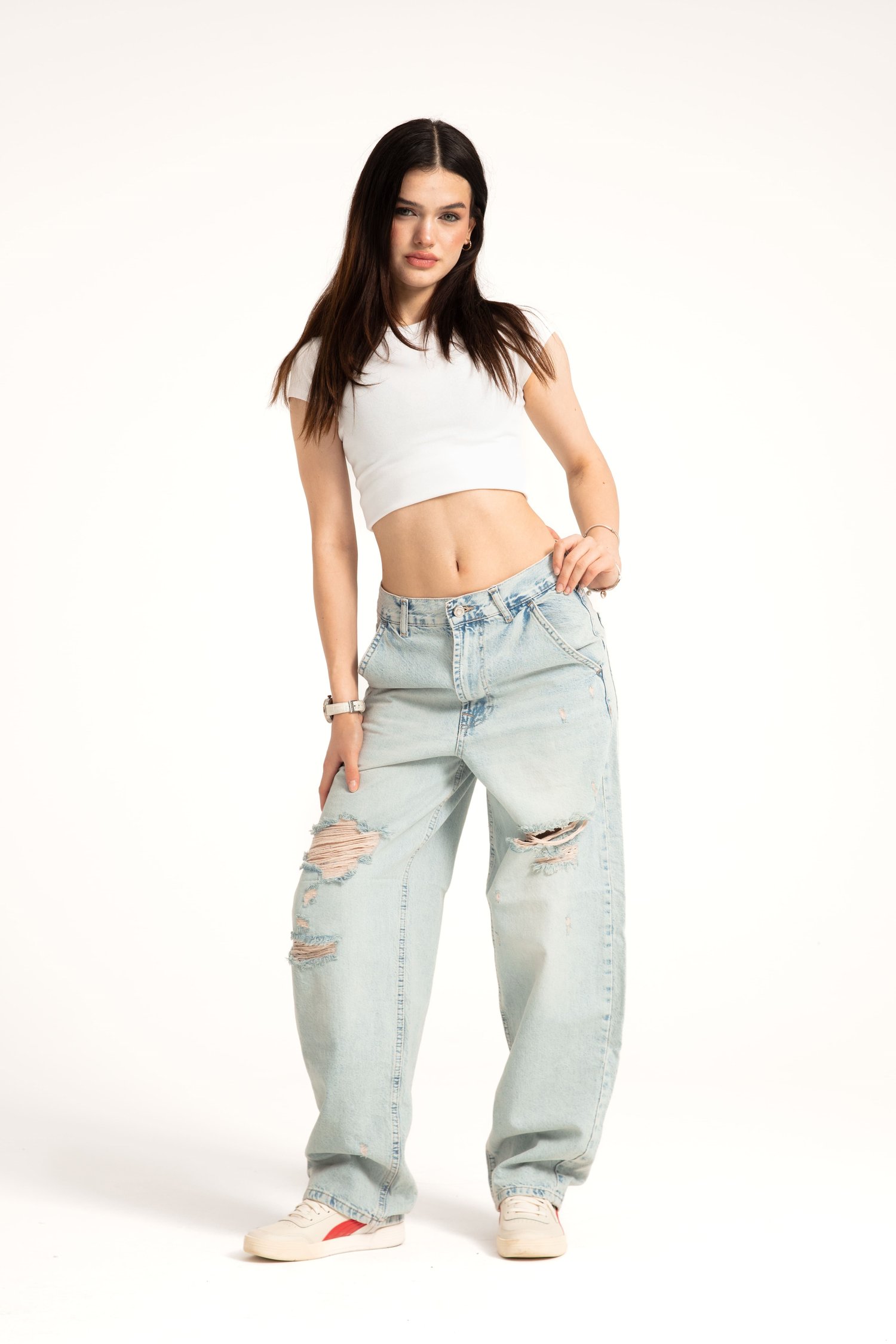 Açık Mavi Yırtıklı Skater Jean