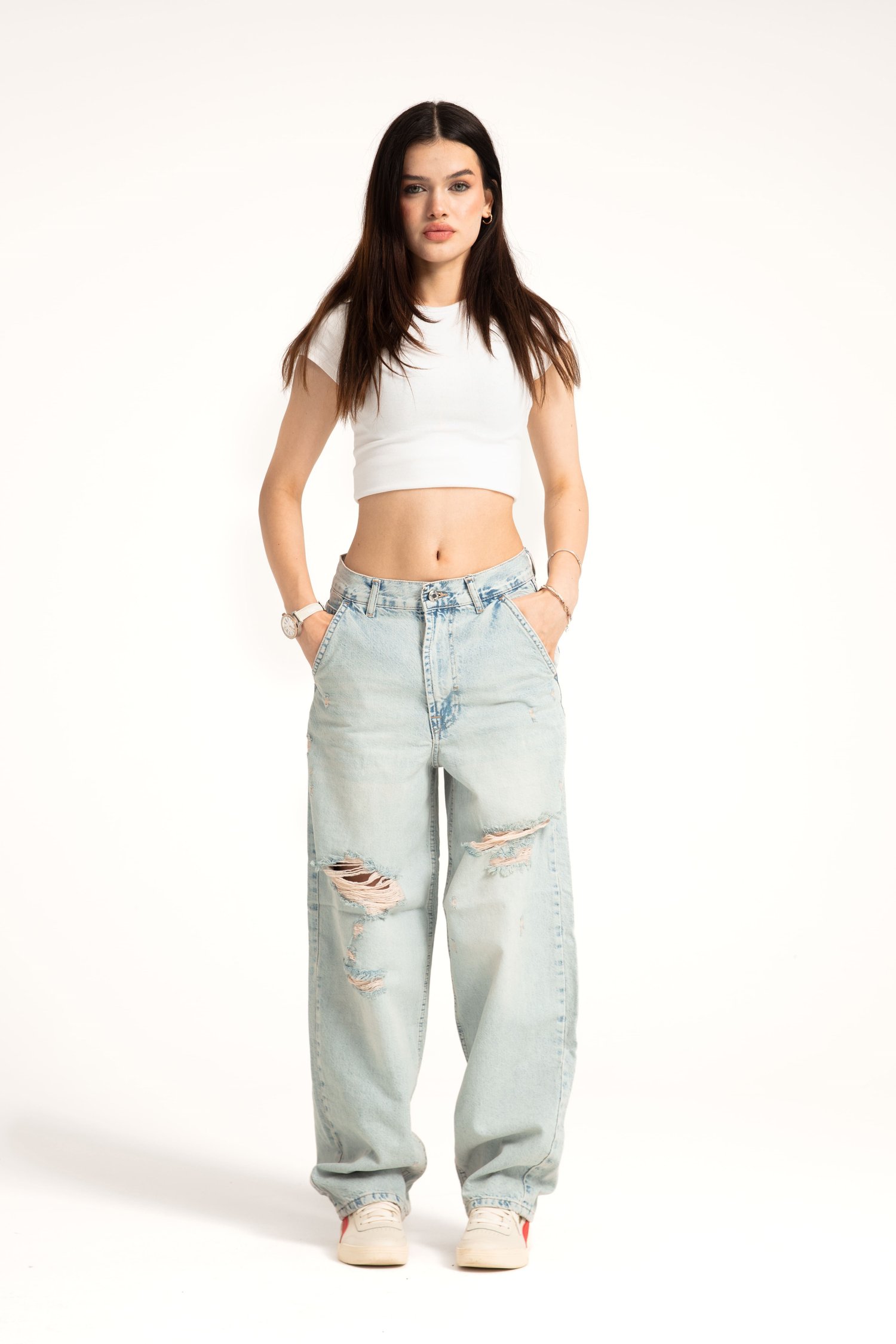 Açık Mavi Yırtıklı Skater Jean