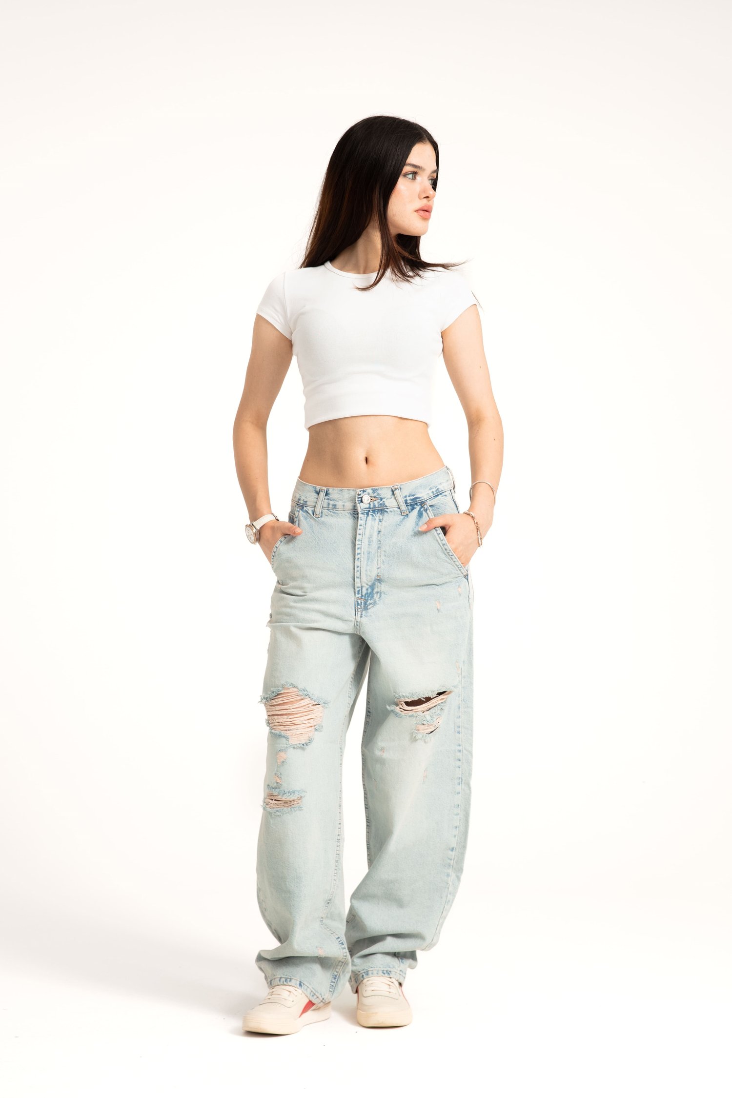 Açık Mavi Yırtıklı Skater Jean