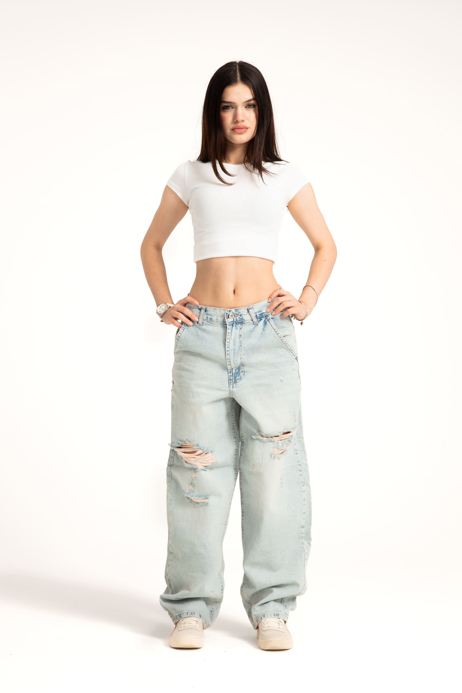 Açık Mavi Yırtıklı Skater Jean