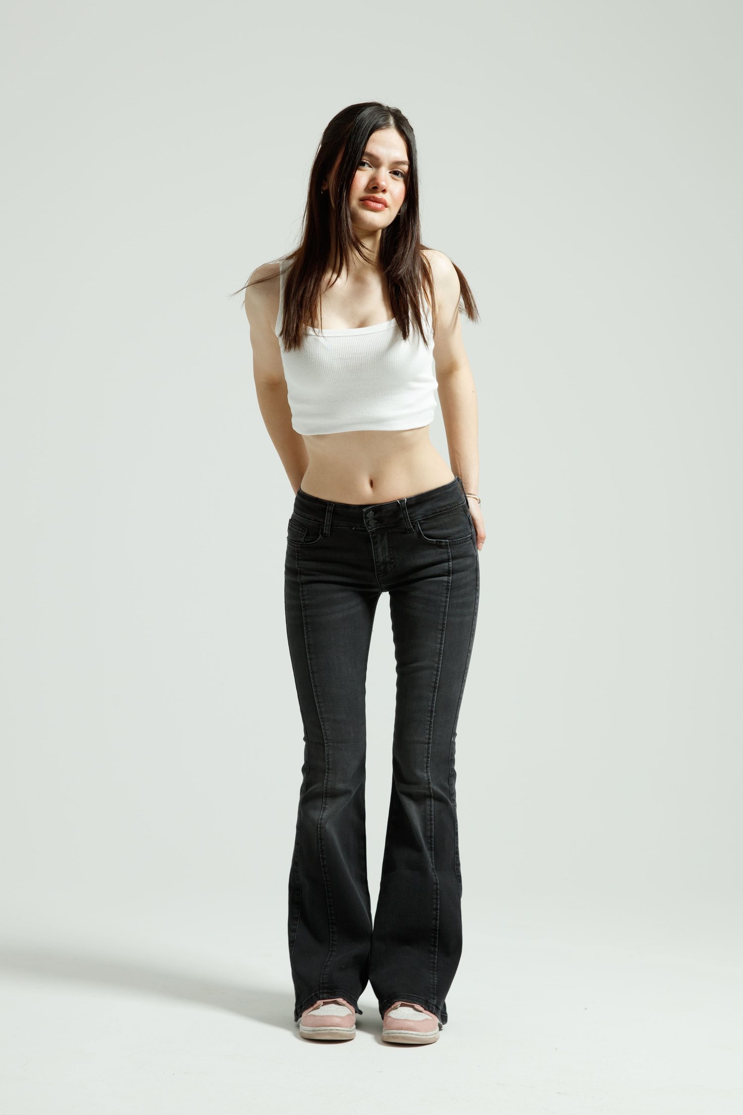 Antrasit Orta Bel Flare Jean