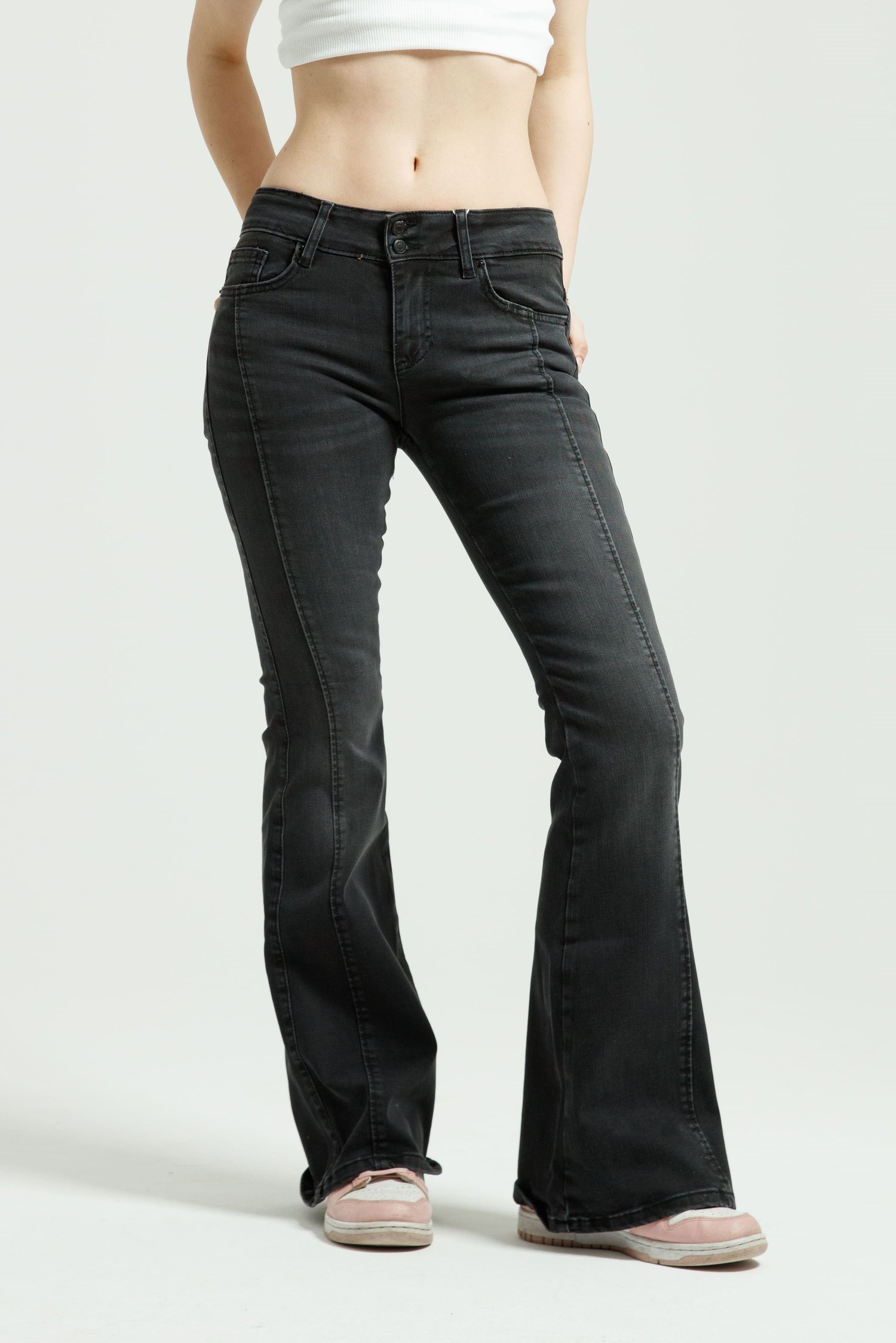 Antrasit Orta Bel Flare Jean