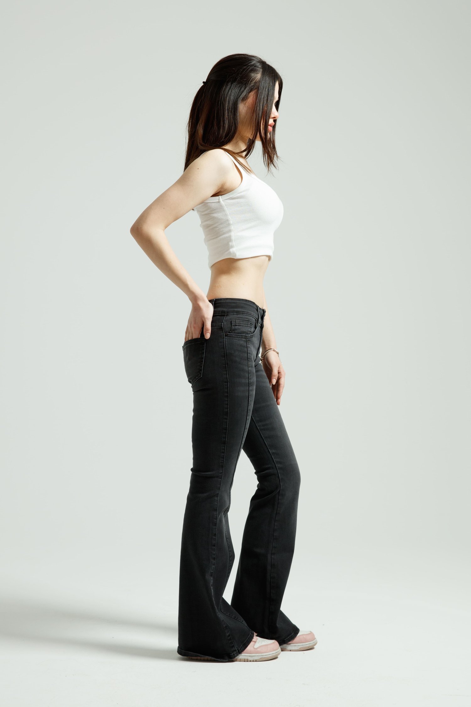 Antrasit Orta Bel Flare Jean