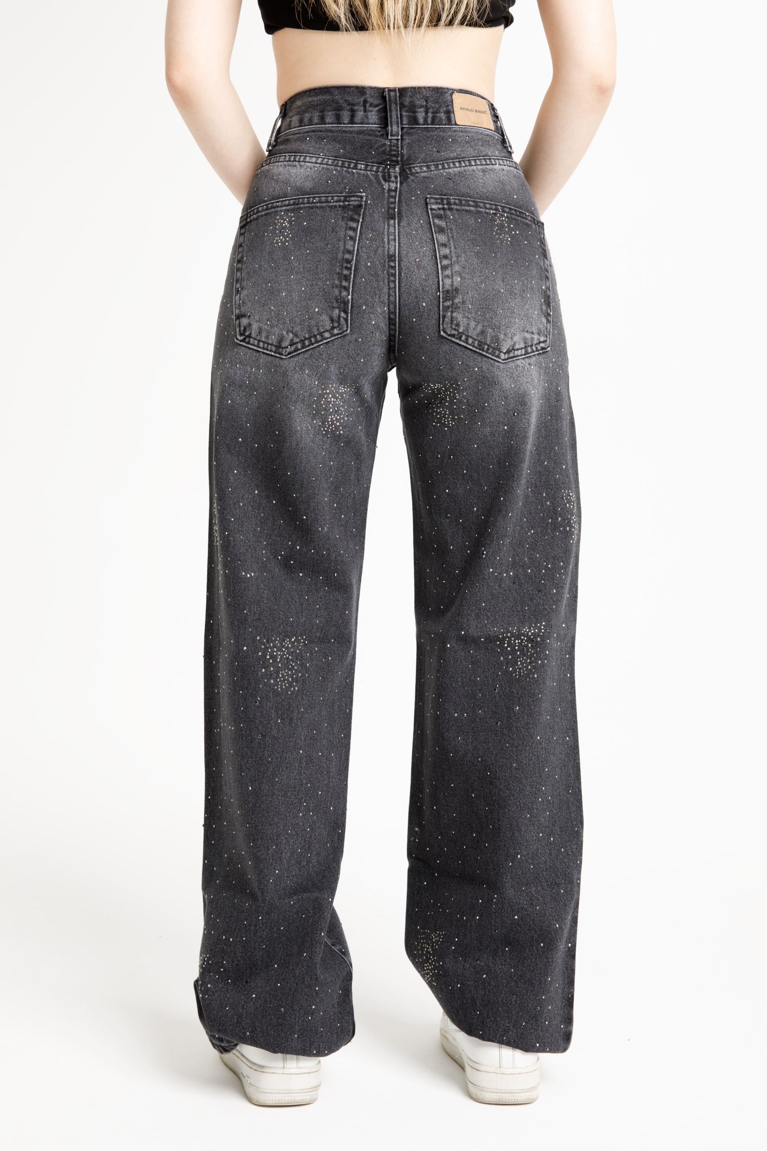 Antrasit Taşlı Straight Jean
