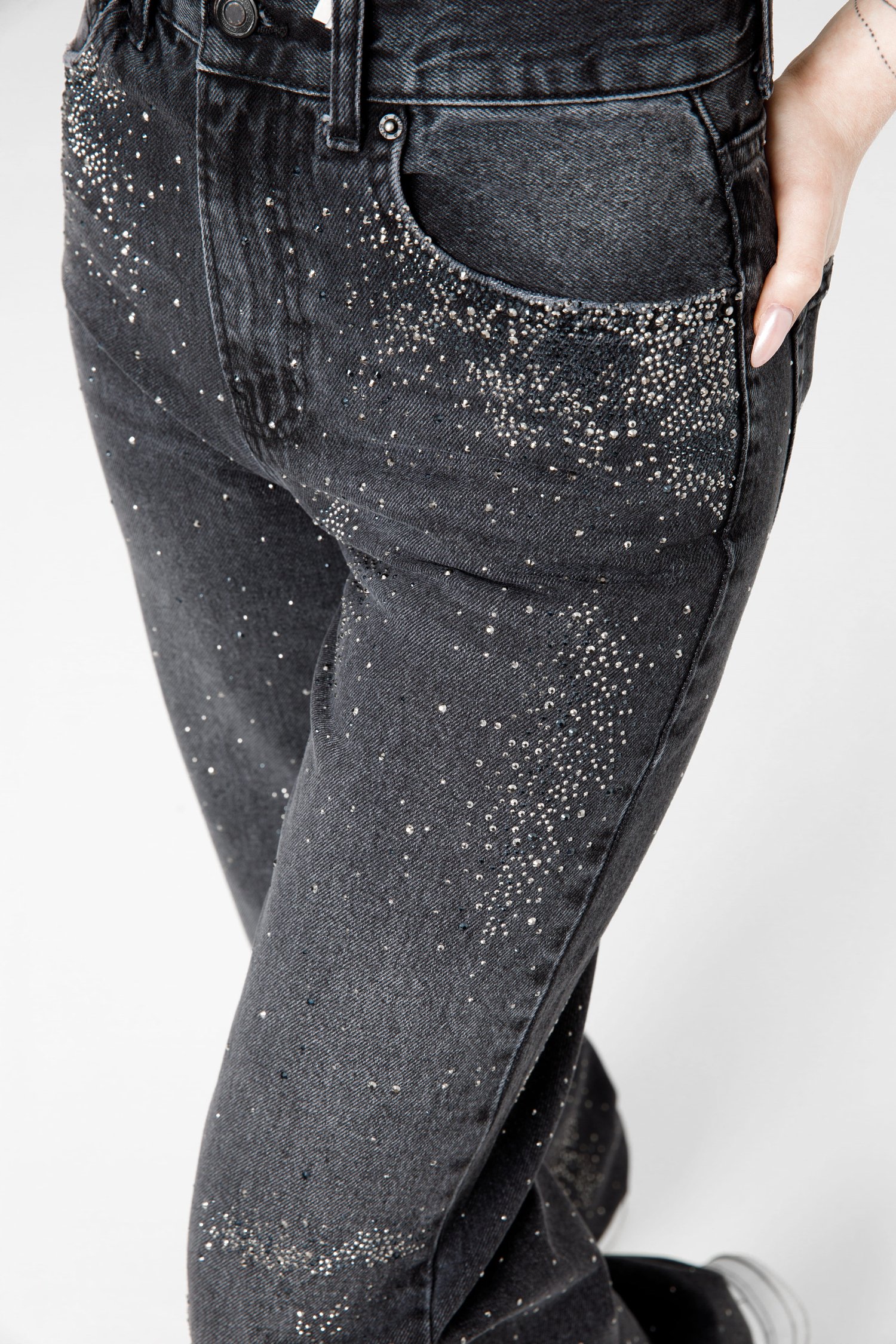 Antrasit Taşlı Straight Jean