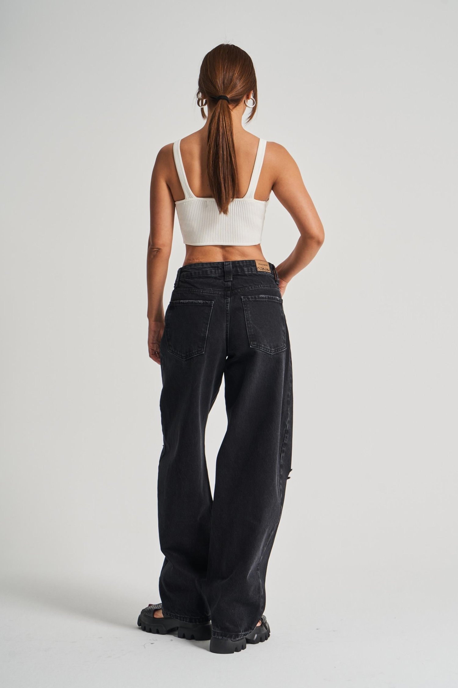 Antrasit Yırtıklı Baggy Baloon Jean