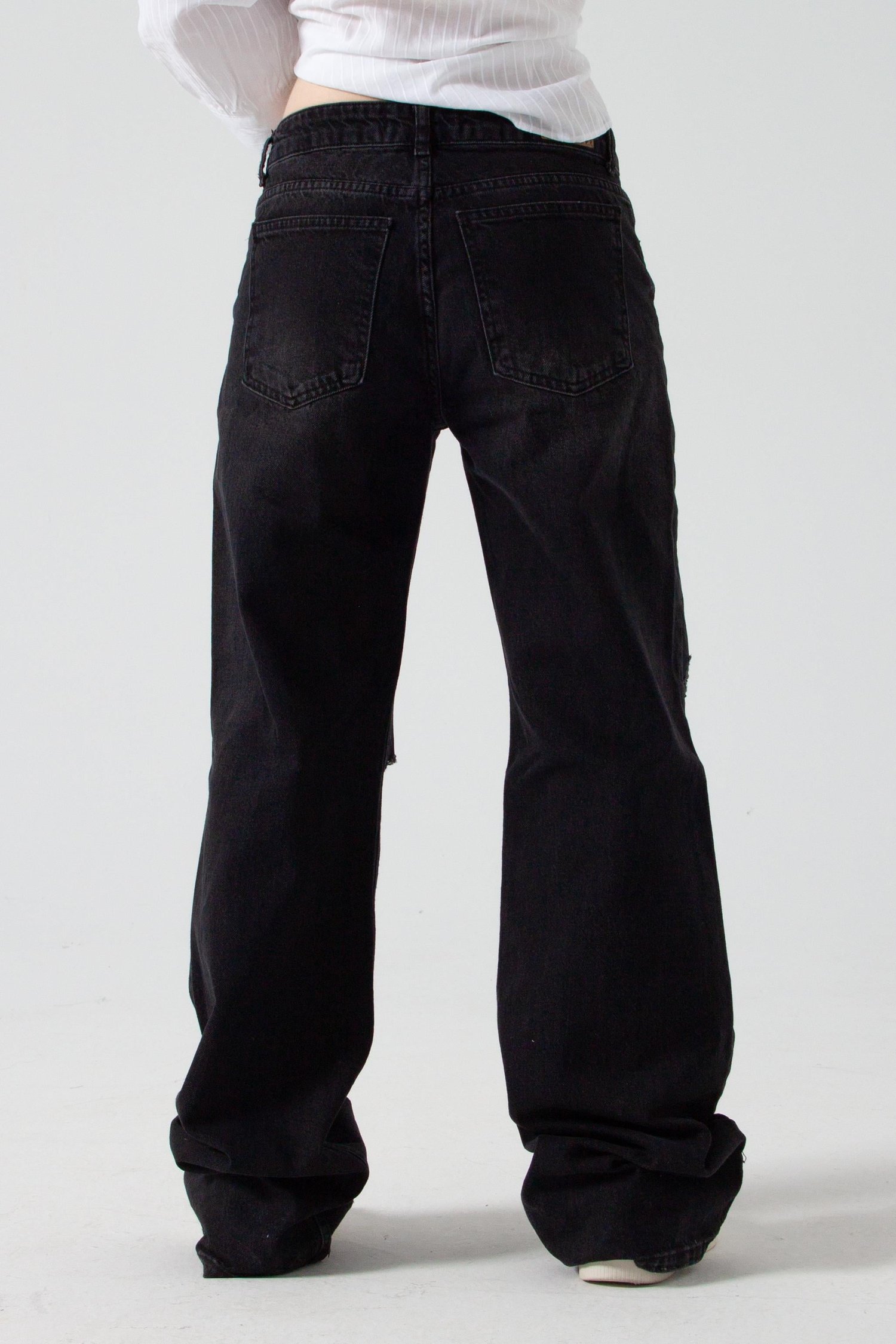 Antrasit Yırtıklı Baggy Flare Jean