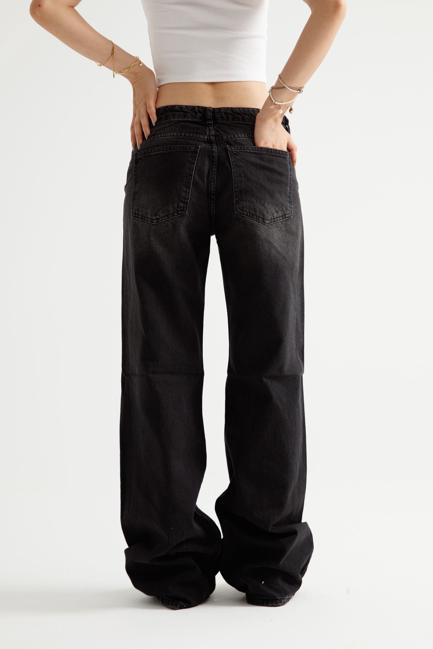 Antrasit Yırtıklı Baggy Flare Jean