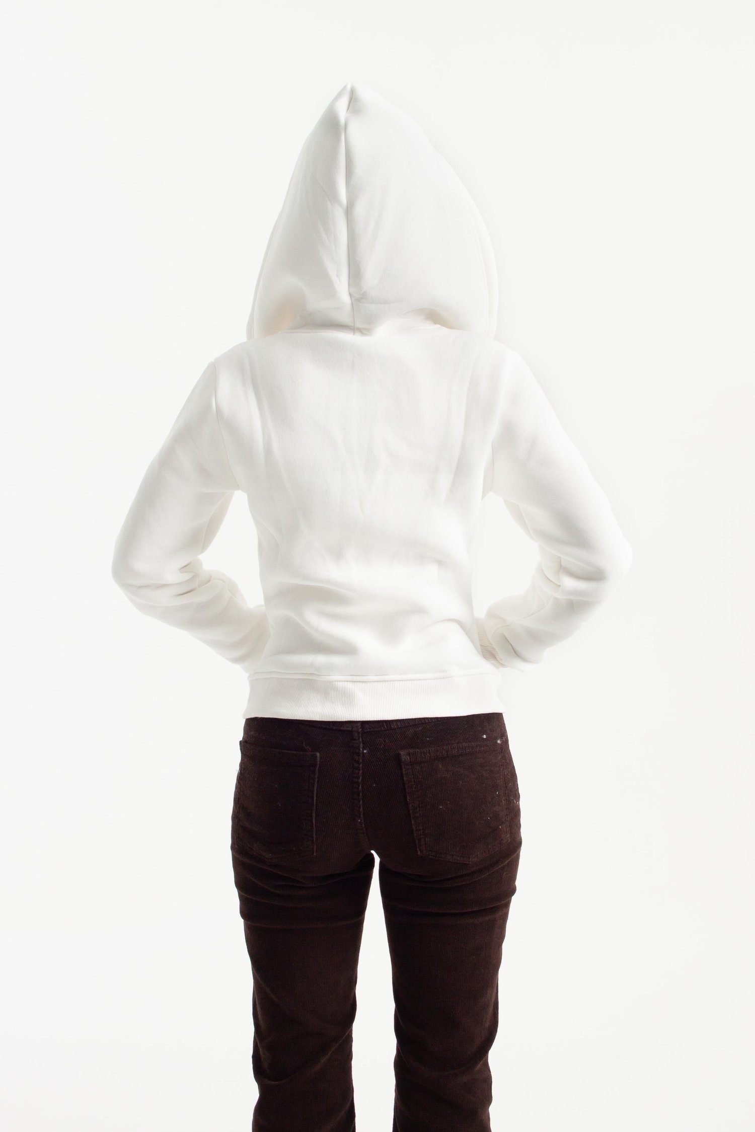 Beyaz Retro-Fit Vücuda Oturan Zip-Hoodie