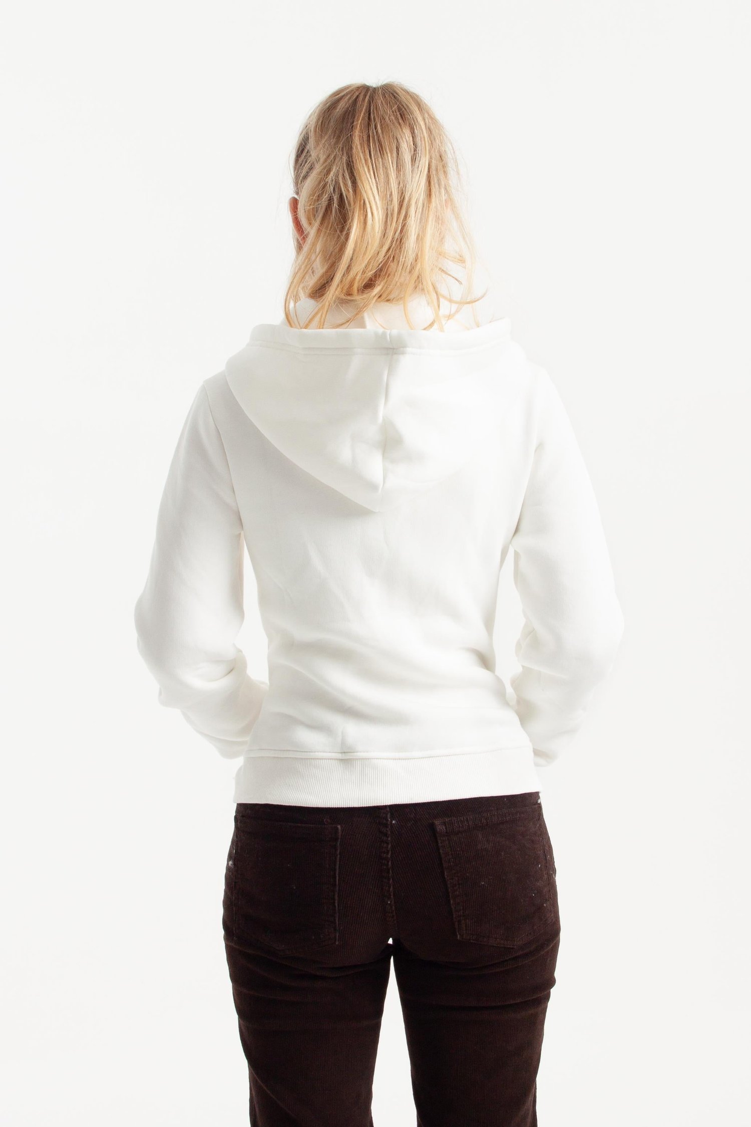 Beyaz Retro-Fit Vücuda Oturan Zip-Hoodie