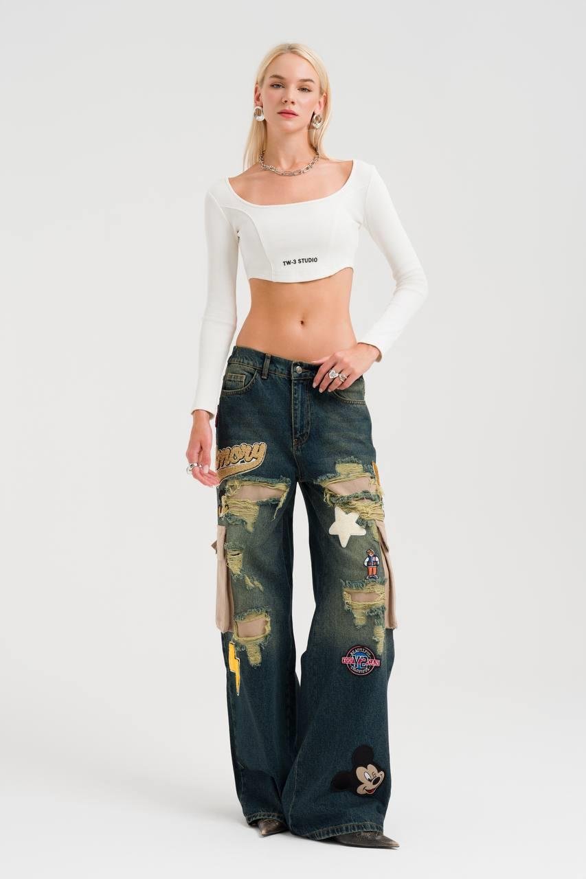 Beyaz Uzun Kollu TW-3 Premium Crop-Top
